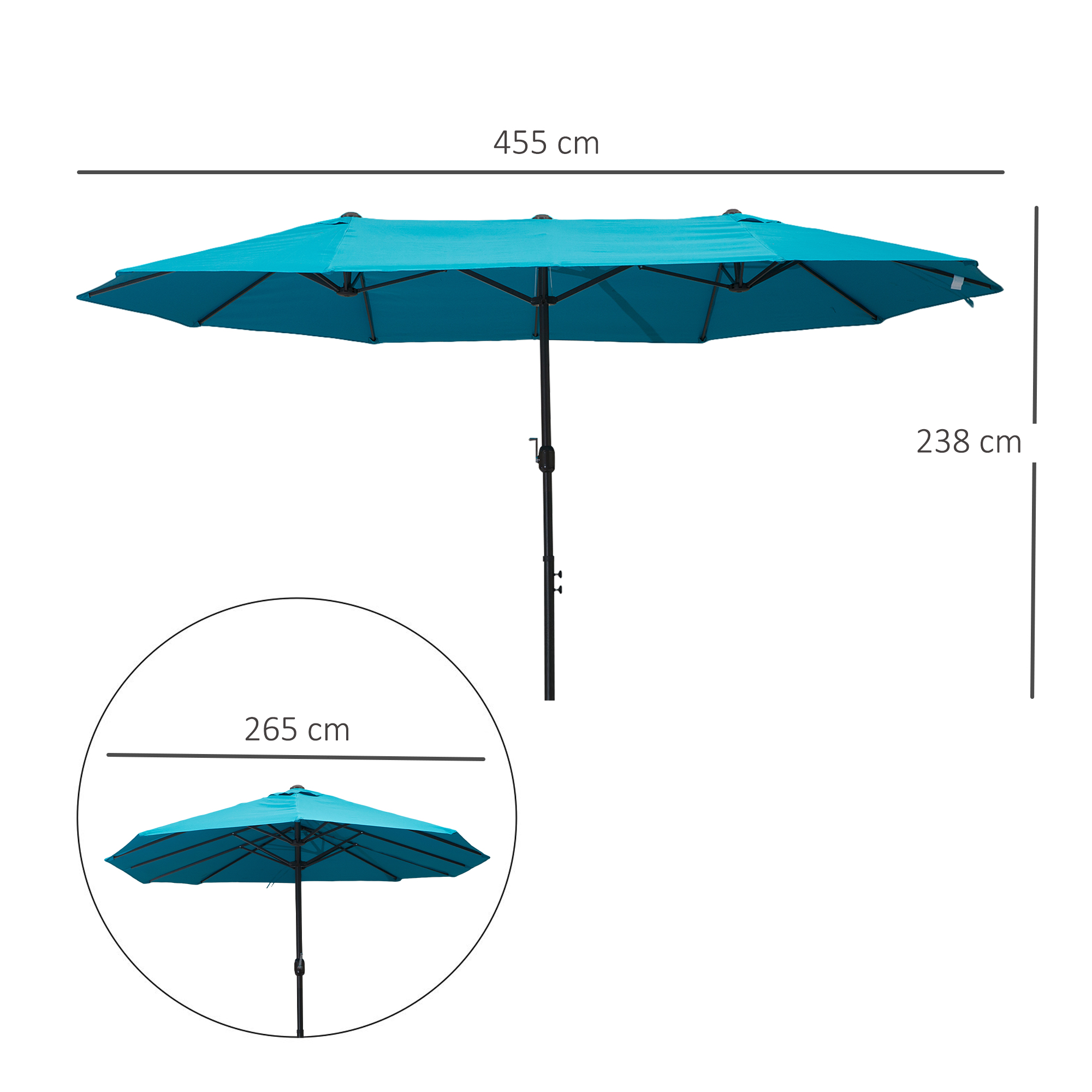 Outsunny 4.6m Double-Sided Patio Parasol Sun Umbrella-Blue
