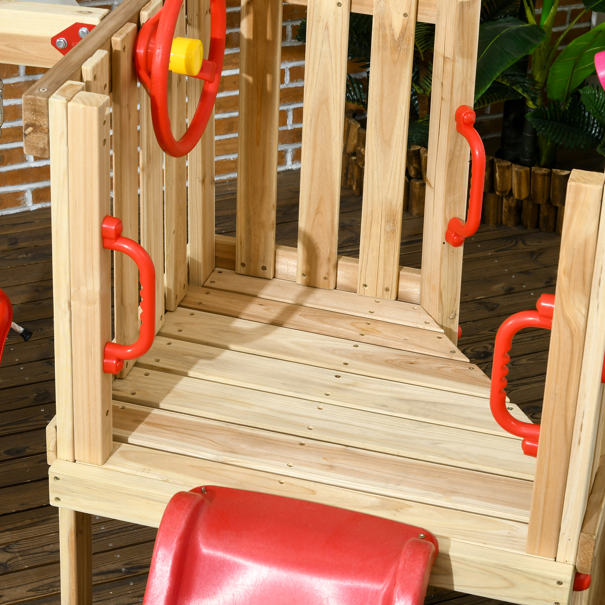 Outsunny Wooden Swing and Slide Set for Toddler 18-48 Months, Outdoor Use - Red and Brown