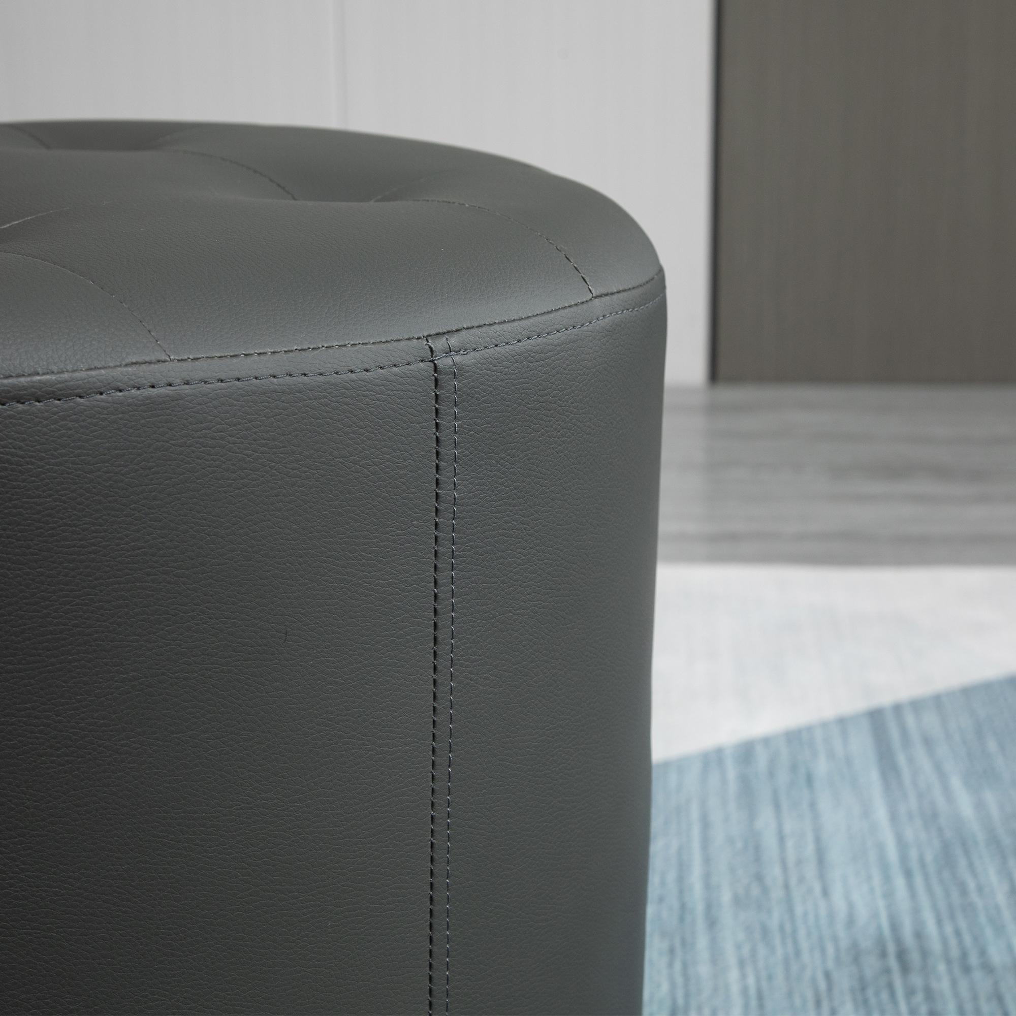 HOMCOM Pouf Contenitore Effetto Lino da 120 kg max con Vassoio a Ribalta, in MDF, 56x56x42 cm, Grigio