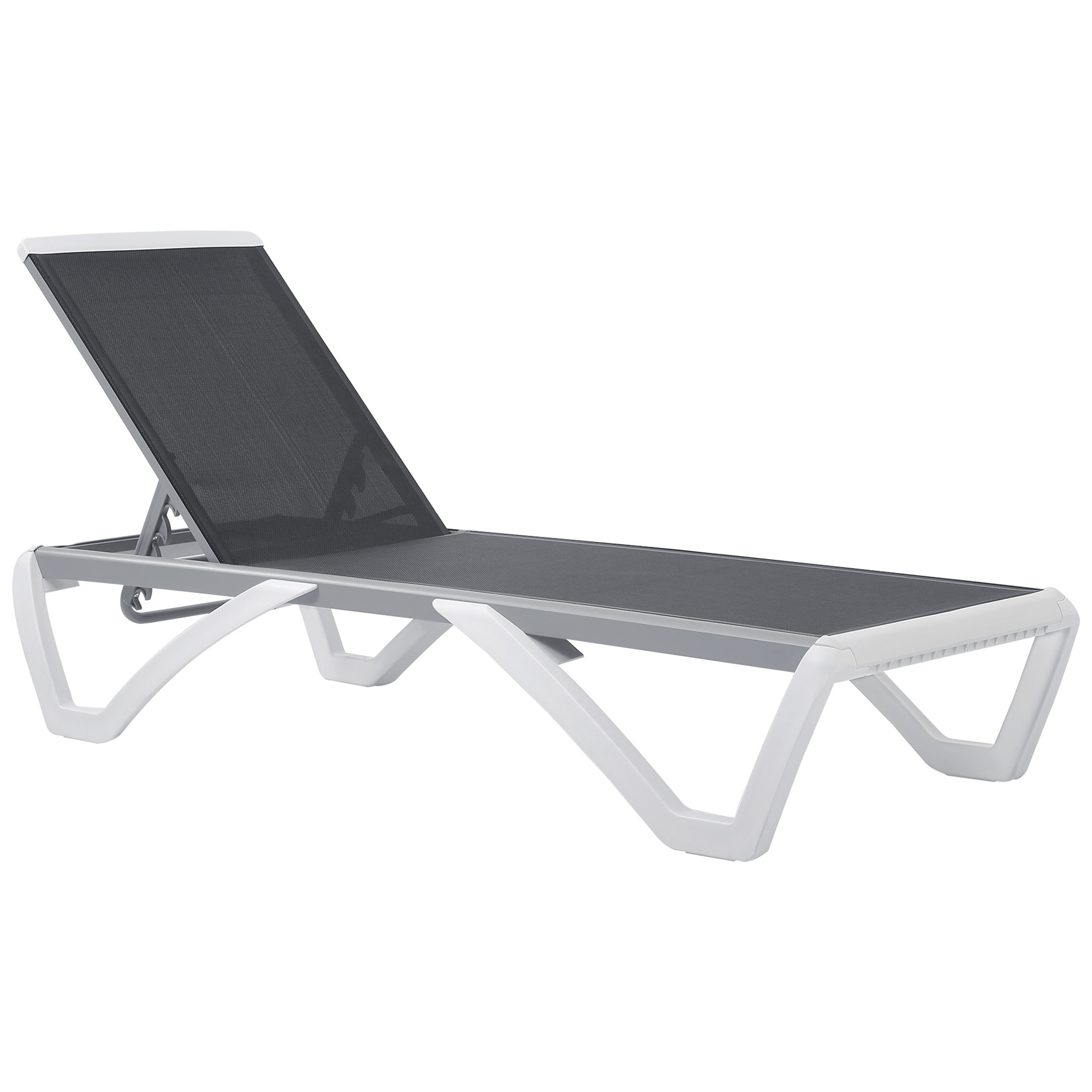 Outsunny Sezlong de Grădină cu Spătar Reglabil pe 5 Niveluri și Roți, Aluminiu și Textilena, Gri și Alb, 195x67.5x33 cm | Aosom Romania