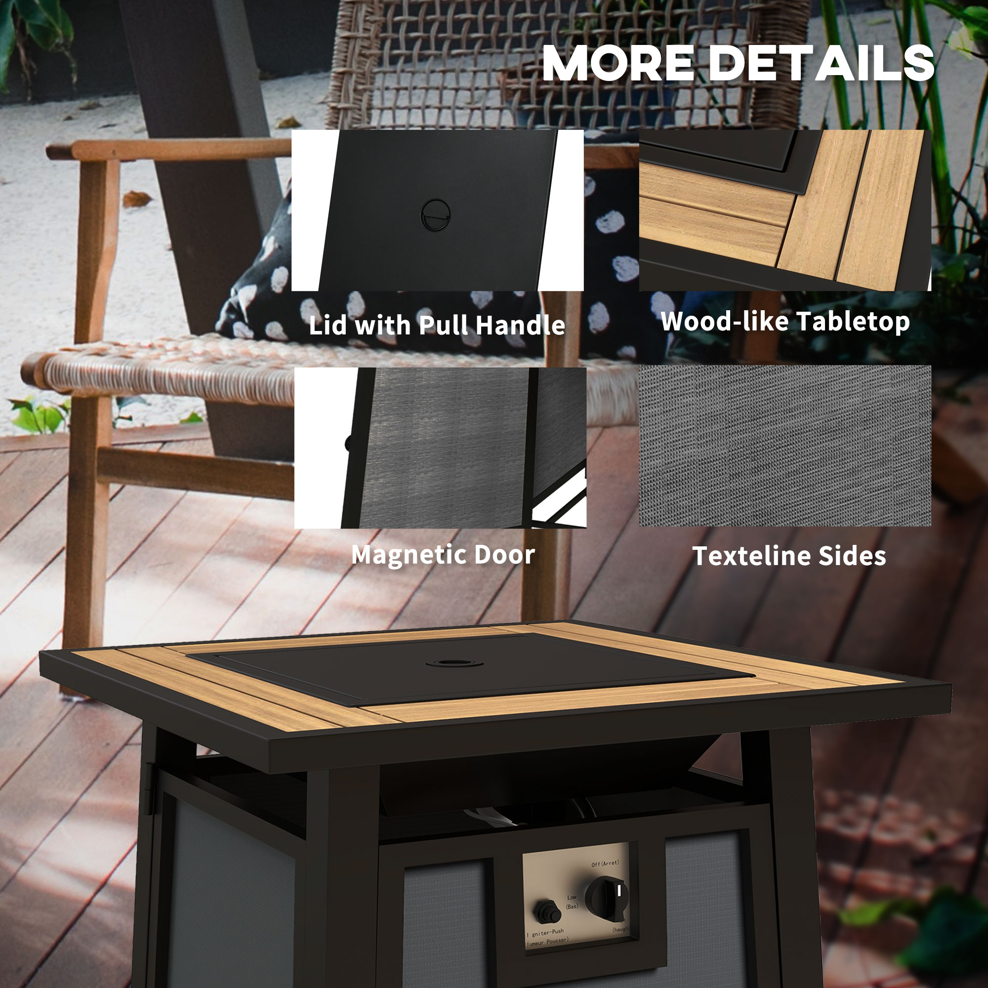 Outsunny Gas Fire Pit Table, 50,000 BTU with Protective Cover and Decorative Glass Beads, Dark Grey