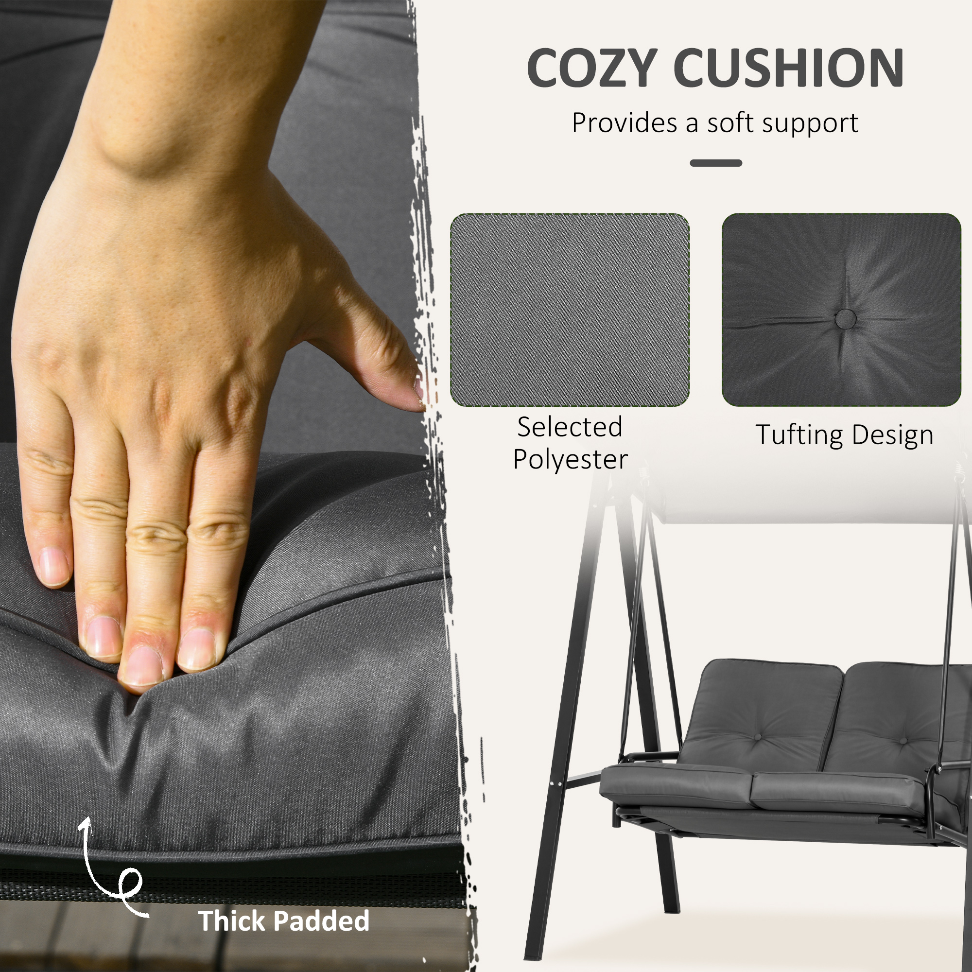 Outsunny 2 Seater Garden Swing Chair Outdoor Hammock Bench with Steel Frame Adjustable Tilting Canopy for Patio, Dark Grey