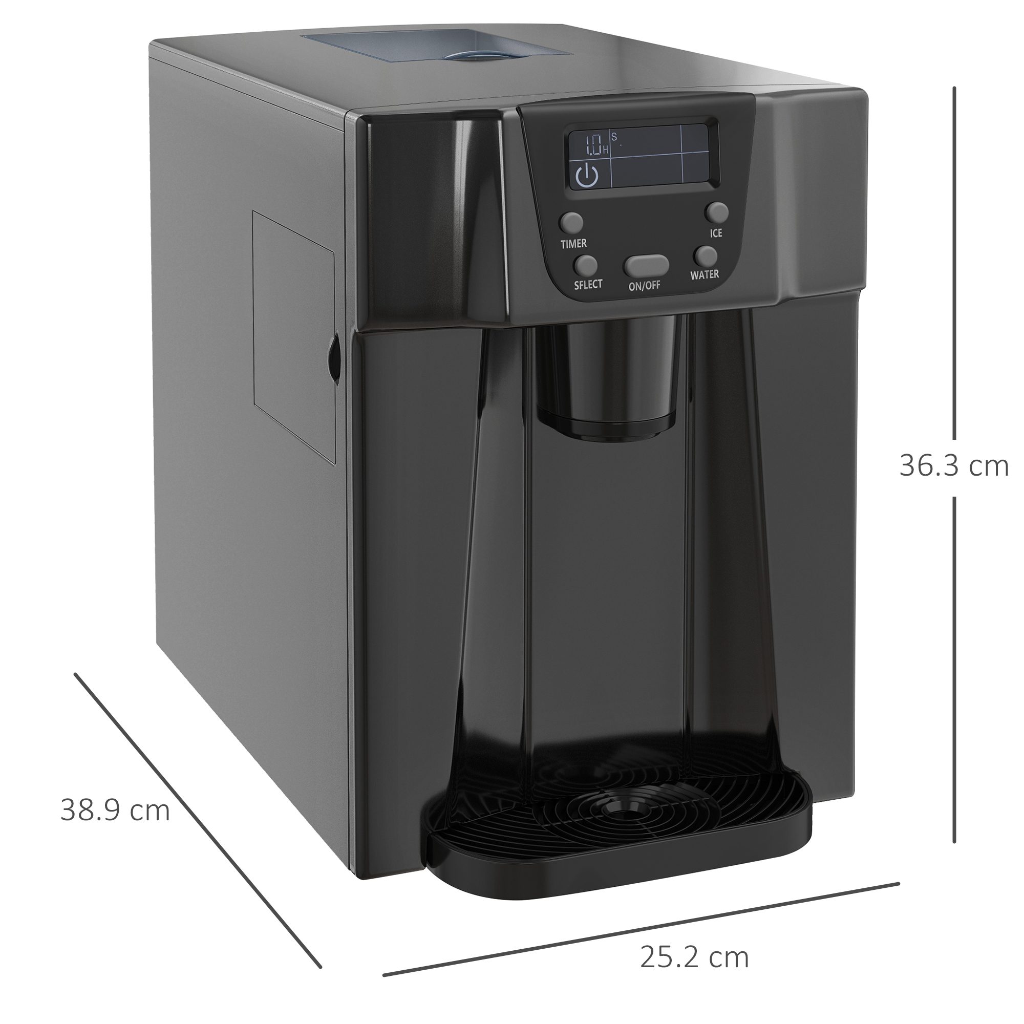 HOMCOM Ice Maker Machine and Water Dispenser, Counter Top Ice Cube Maker w/ 3L Tank, Adjustable Cube Size, 9 Ice Cubes per 6-10 Minutes