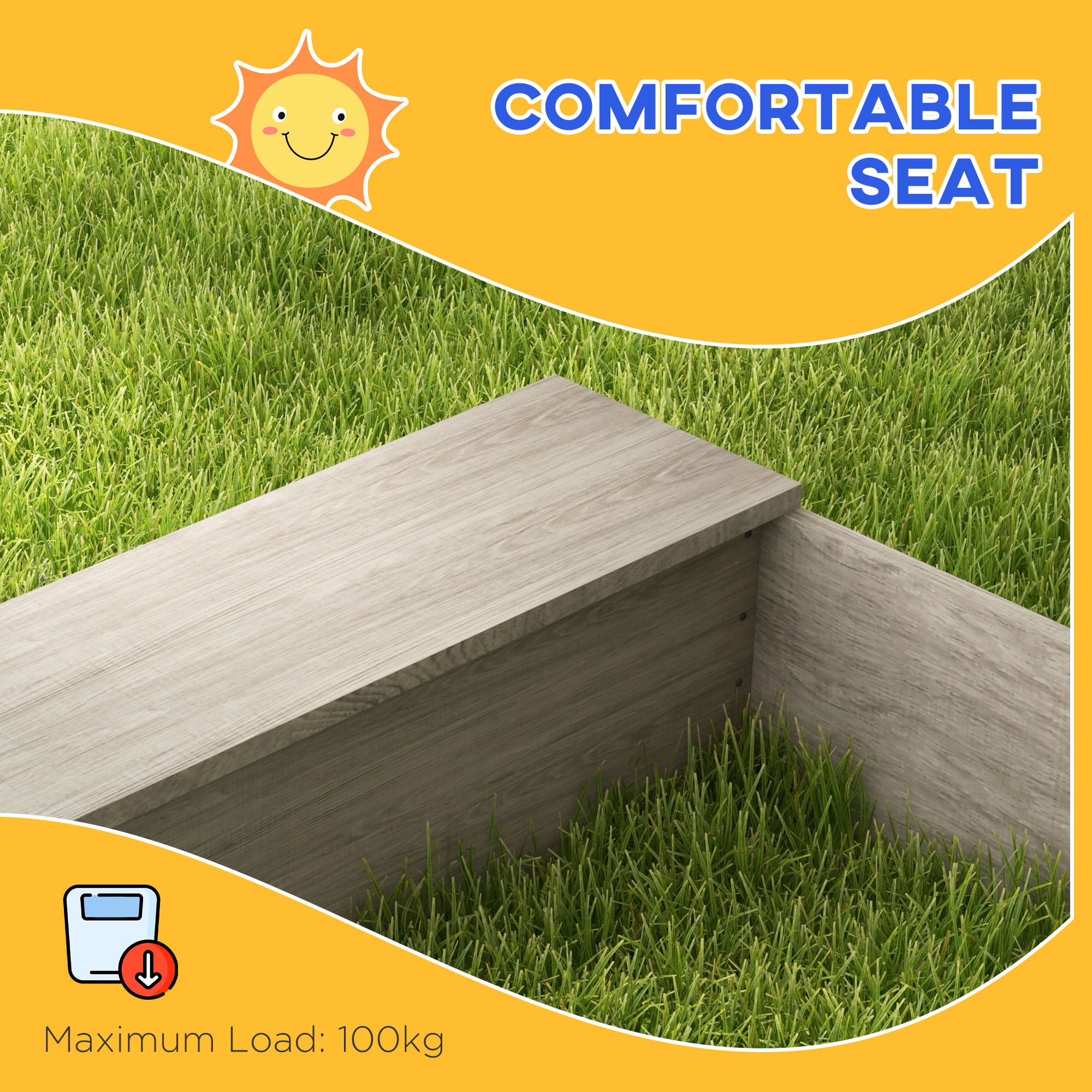 Outsunny Wooden Sand Pit with Liner, Pretend Hobs, Planting Boxes, Two Seats, for Ages 3-7 Years  - Grey