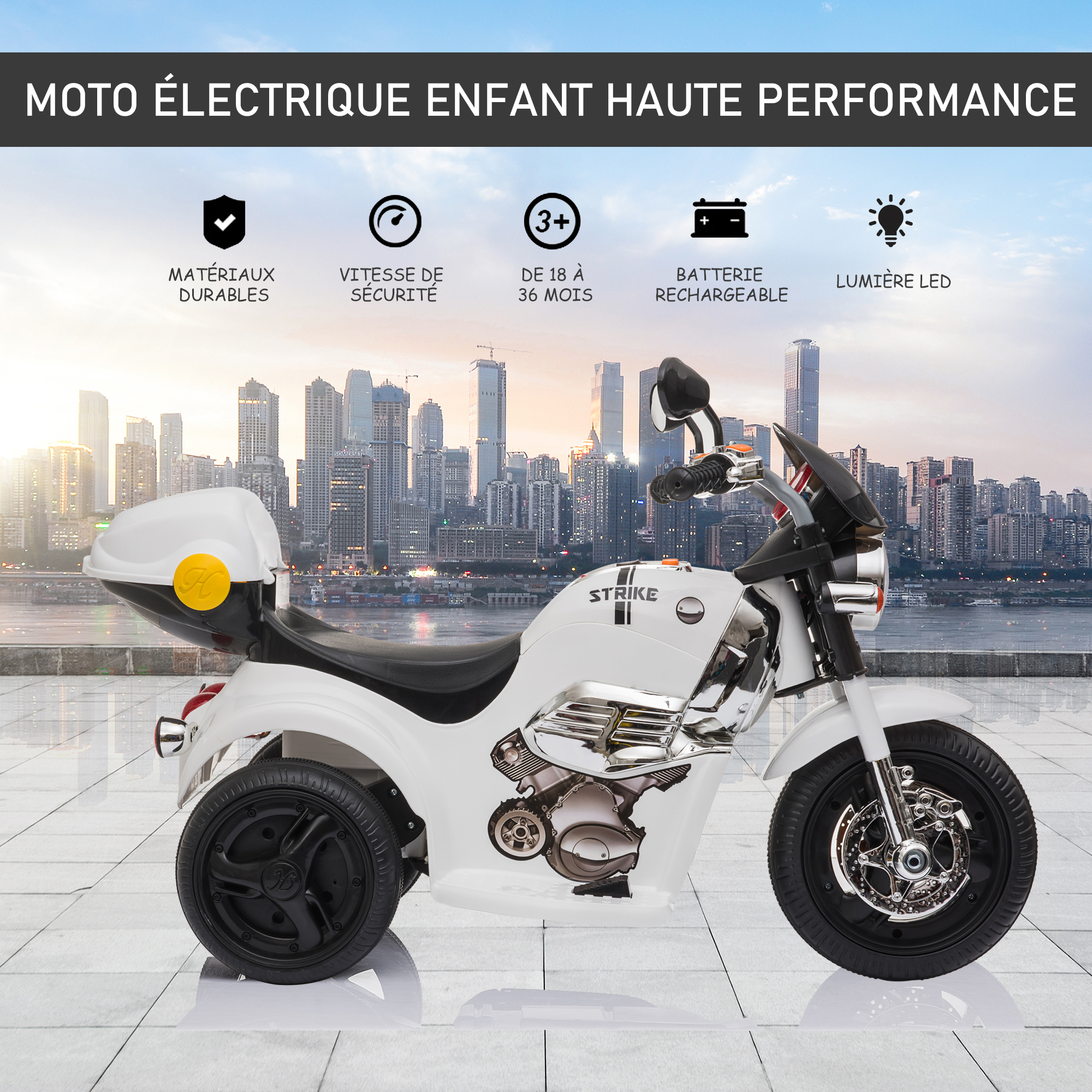 Moto Électrique pour Enfants 3 Roues Effet Sonore et Lumineux - COSTWAY - Style de Chopper Rouge - Véhicule électrique enfant Moto Électrique pour Enfants 3 Roues Effet Sonore et Lumineux - COSTWAY - Style de Chopper Rouge - Véhicule électrique enfant