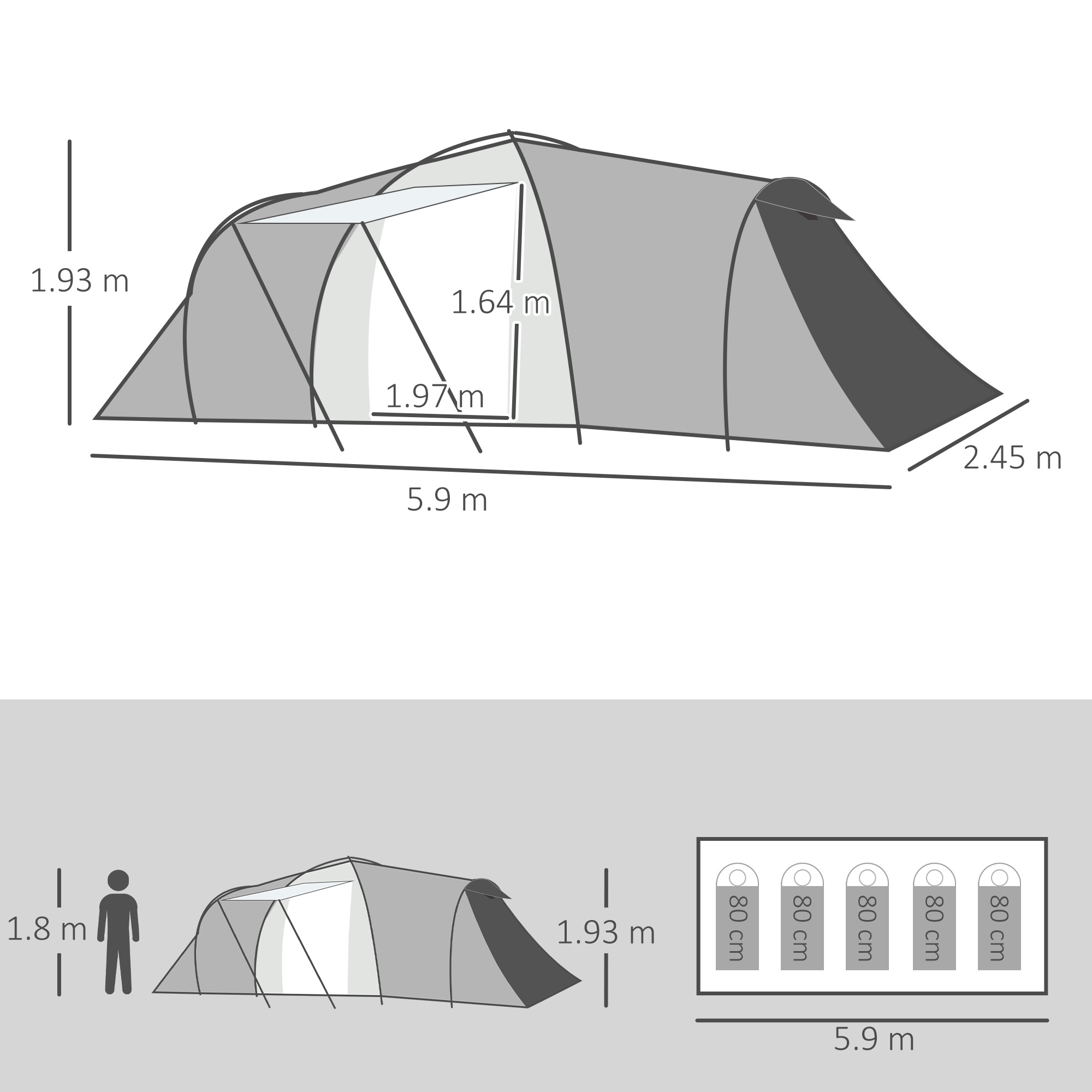 Outsunny 4-6 Person Tunnel Tent, Two Bedrooms, 2000mm Waterproof, UV50+ Protection, Ideal for Outdoor Activities, Carry Bag Included