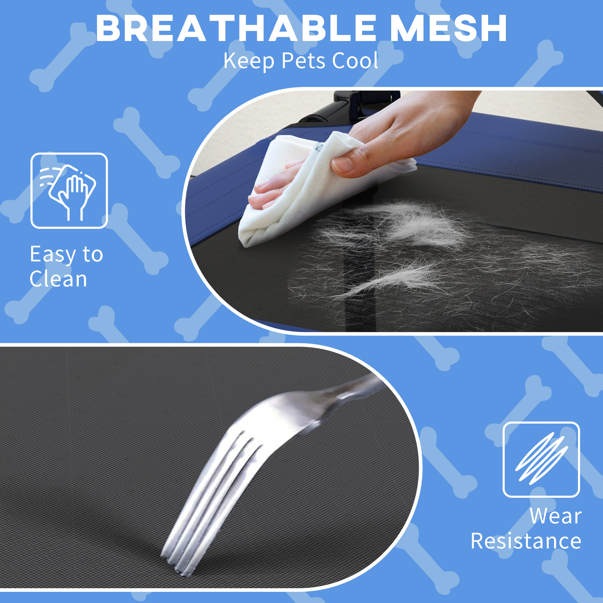 PawHut Raised Cooling Pet Bed, Breathable Mesh, Washable, for Small to Medium Dogs, 76 x 61 x 69.5cm, Dark Blue