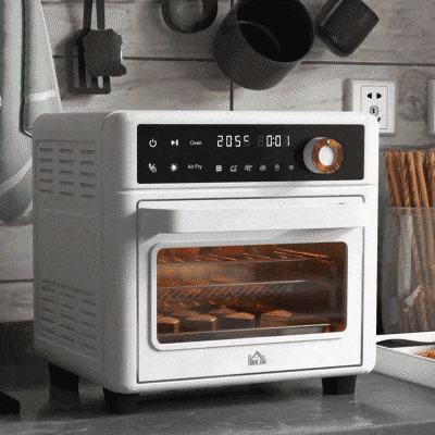 HOMCOM Mini Forno Elétrico Multifuncional de 13L 1200W com 12 Modos Temporizador e Temperatura Ajustável 33,5x32x32,5 cm Branco