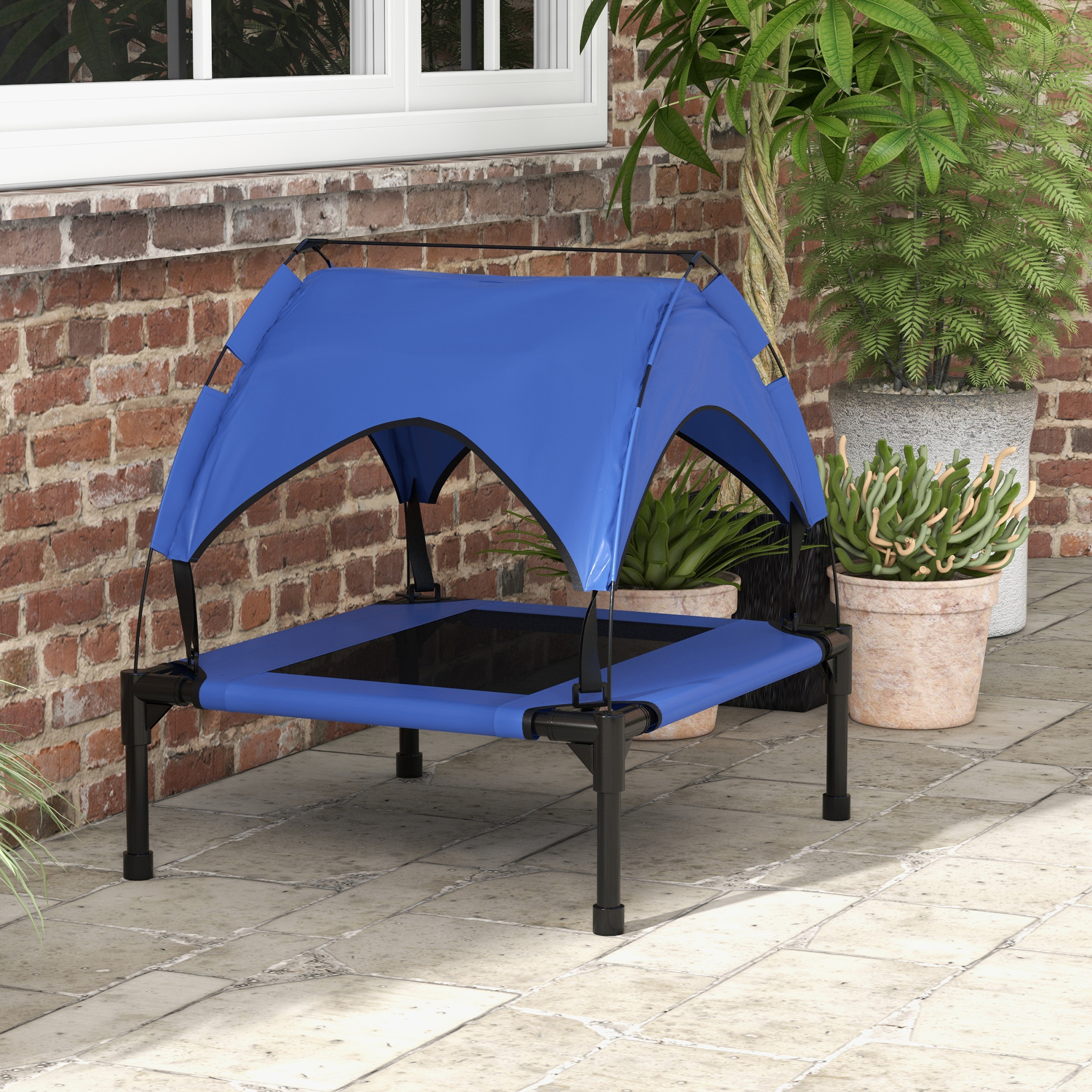 PawHut Raised Cooling Pet Bed, Breathable Mesh, Washable, for Small to Medium Dogs, 76 x 61 x 69.5cm, Dark Blue