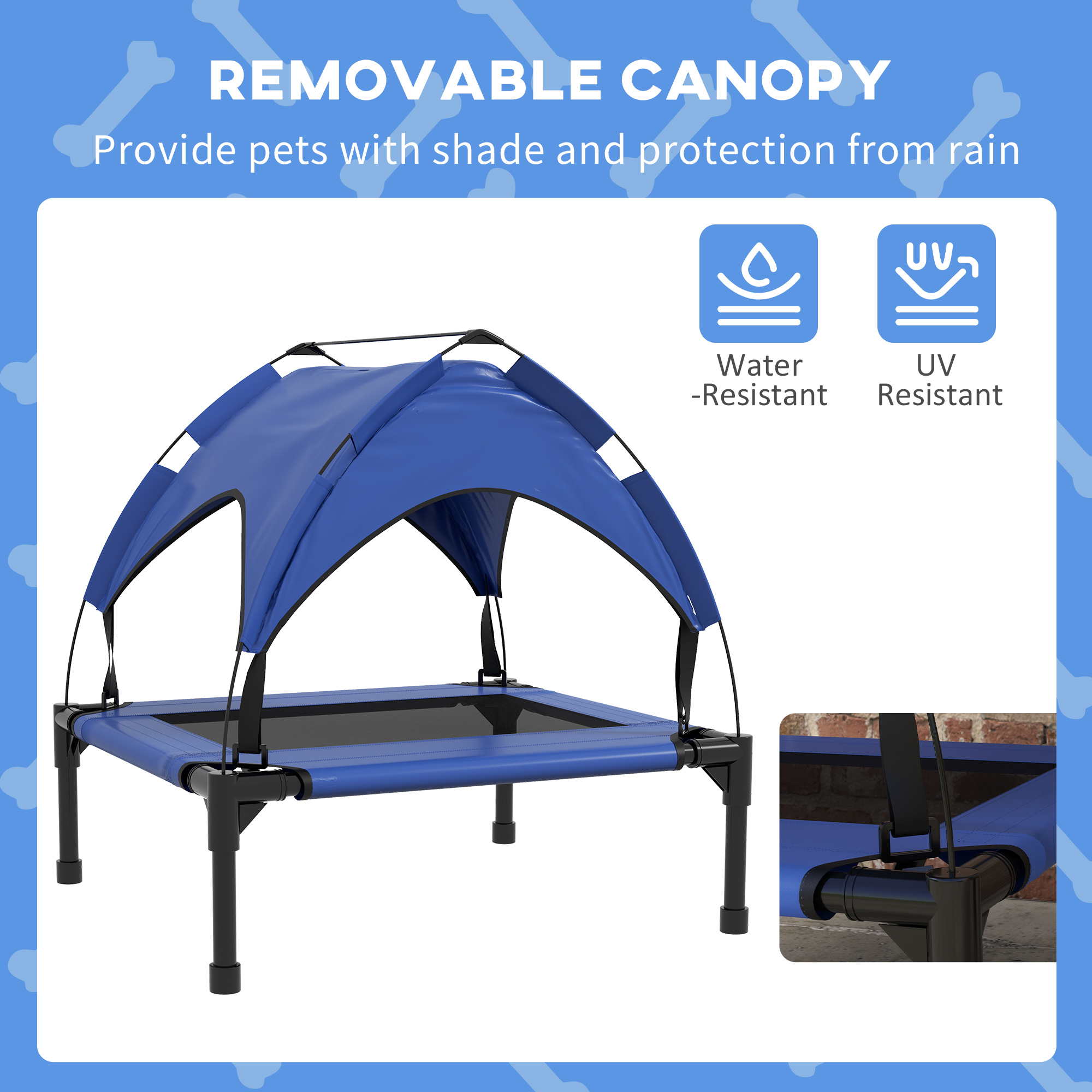 PawHut Raised Cooling Pet Bed, Breathable Mesh, Washable, for Small to Medium Dogs, 76 x 61 x 69.5cm, Dark Blue