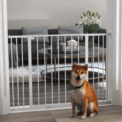 PawHut Barreira de Segurança para Animais de Estimação Extensível para Escadas e Portas Barreira de Segurança para Cães 76-107x76 cm Branco