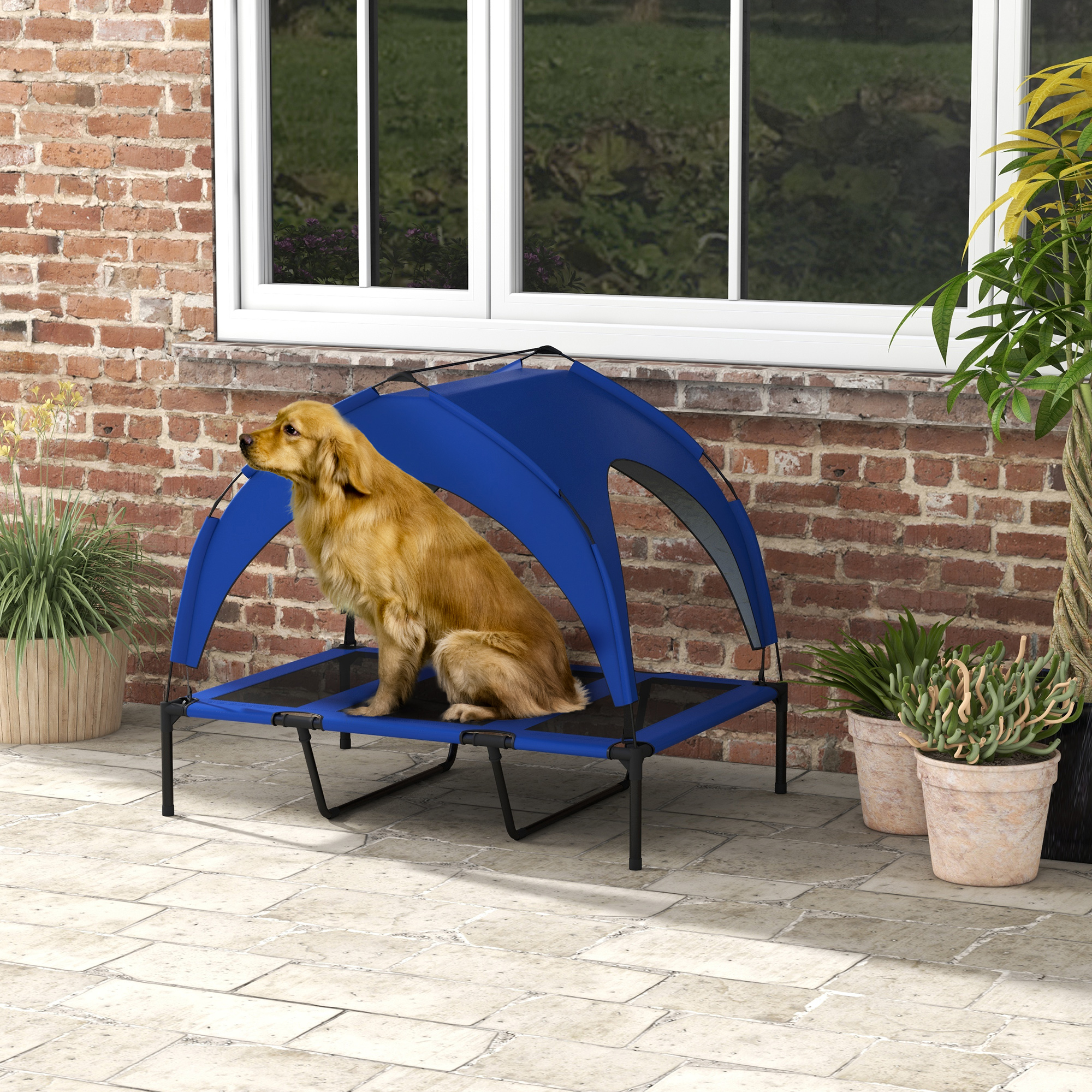 PawHut Cooling Raised Pet Bed with Washable Breathable Mesh for Large Dogs, 106 x 76 x 94cm, Dark Blue