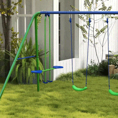 Outsunny Conjunto de Baloiços de Jardim com Altura Ajustável Baloiços para Crianças com Baloiço Duplo  280x140x178 cm Verde