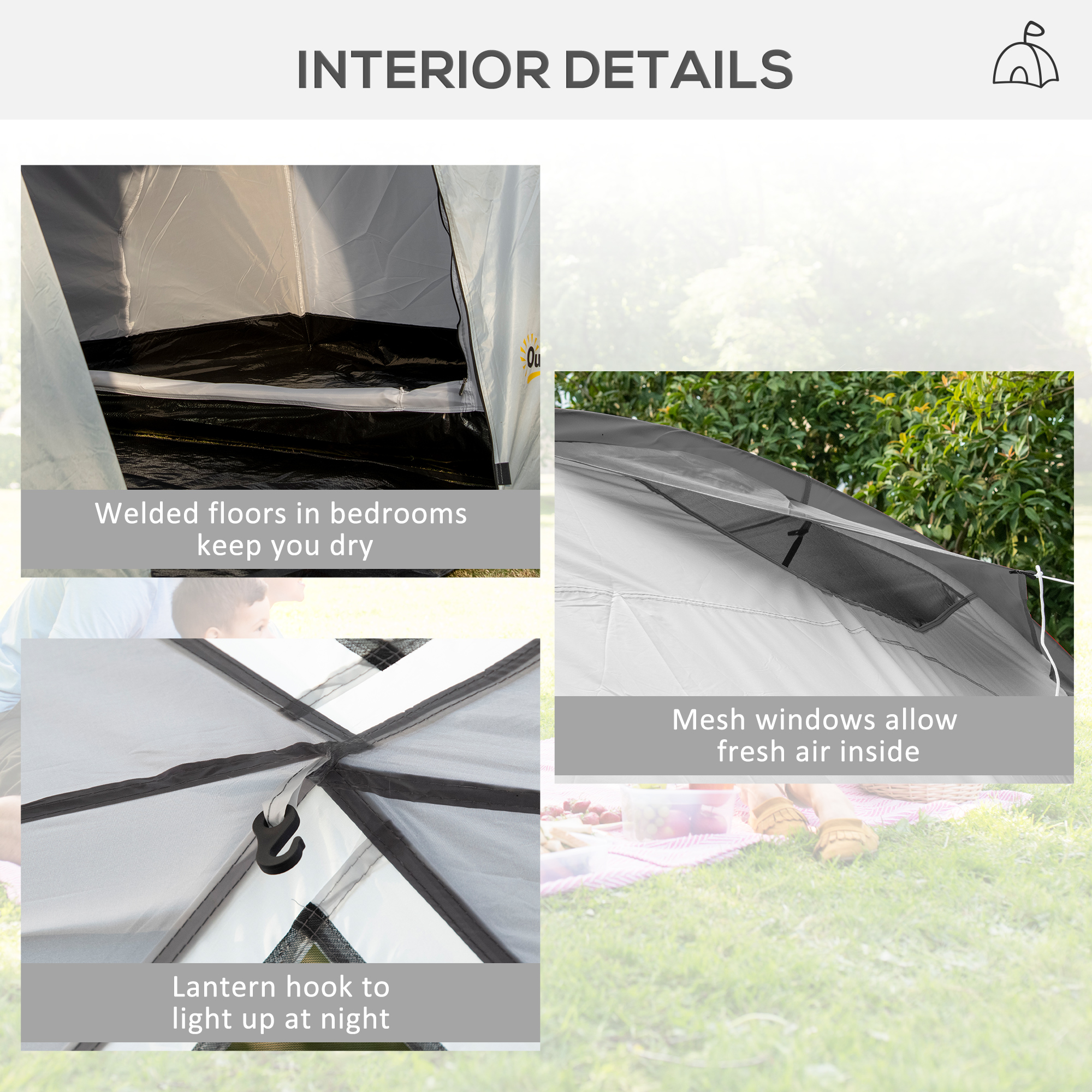 Outsunny 4-6 Person Tunnel Tent, Two Bedrooms, 2000mm Waterproof, UV50+ Protection, Ideal for Outdoor Activities, Carry Bag Included