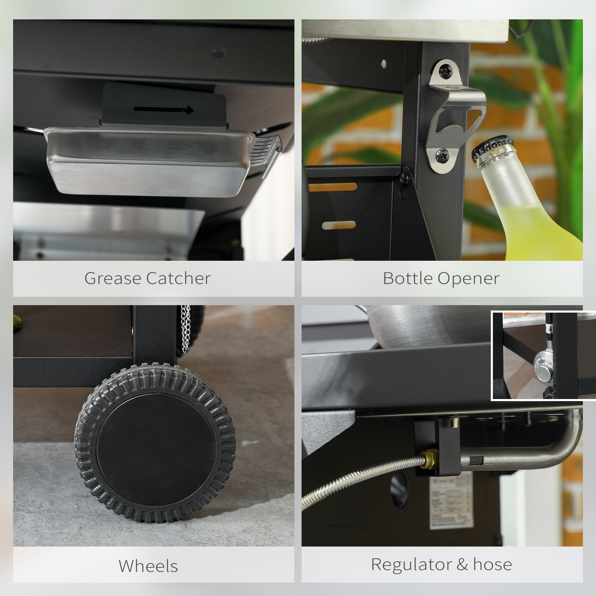 Outsunny Galvanised Steel 4+1 Gas Burner BBQ Grill Trolley, Black