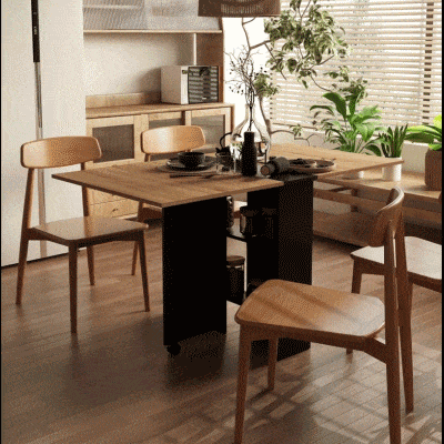 HOMCOM Table Pliante Cuisine Roulettes Chêne Noir