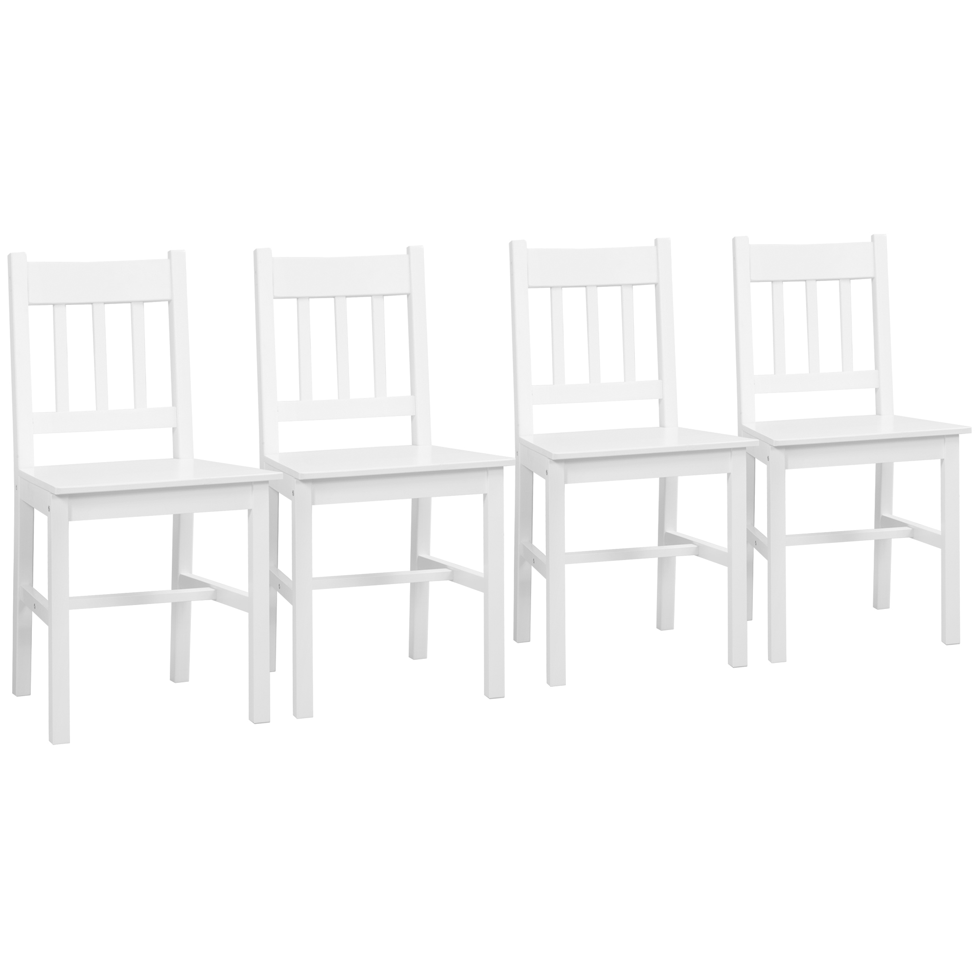 HOMCOM Eetkamerstoelen Set van 4 Massief Grenenhout Keukenstoelen Open Rugleuning Moderne Afwerking Antislip tot 120 kg 41x46,5x85,5 cm wit | Aosom.nl