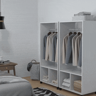 HOMCOM Armoire Blanche Roulettes Rangement 2 Portes Bois