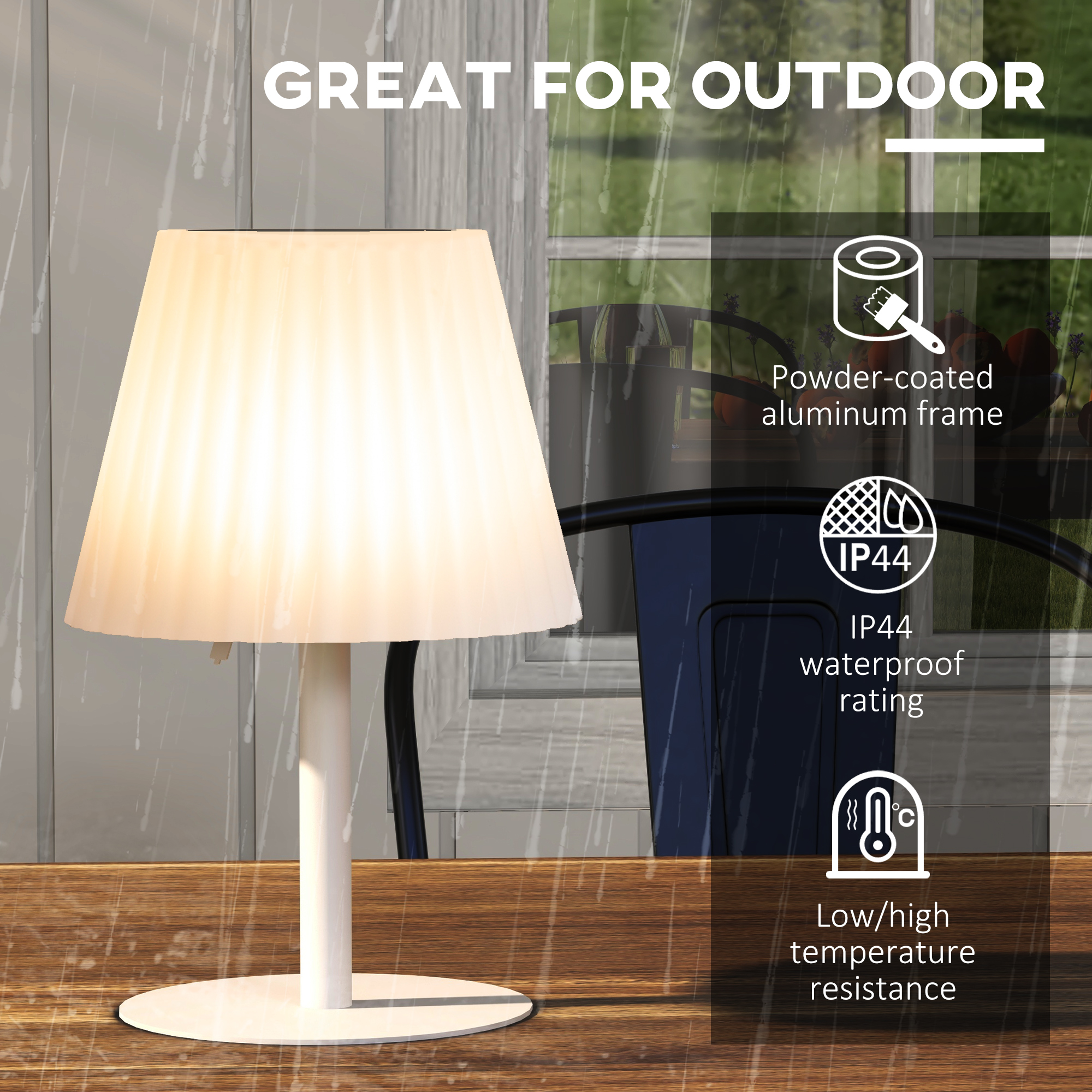 Outsunny Outdoor Solar Table Lamp, Cordless LED Desk Lamp with Rechargeable Battery, Dimming Brightness, USB, Auto On/Off
