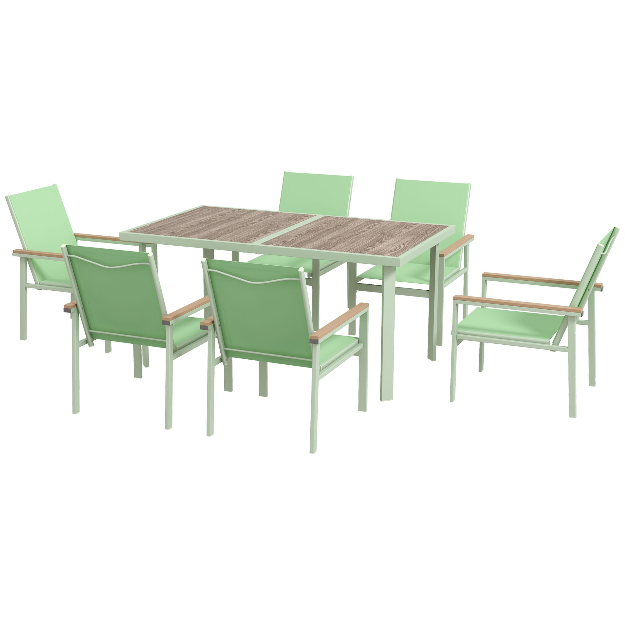 Poze Outsunny Set Mobilier de Gradina 7 Piese, Masa cu Blat de Sticla si 6 Scaune din Tesatura de Plasa, Ideal pentru Exterior | Aosom Romania