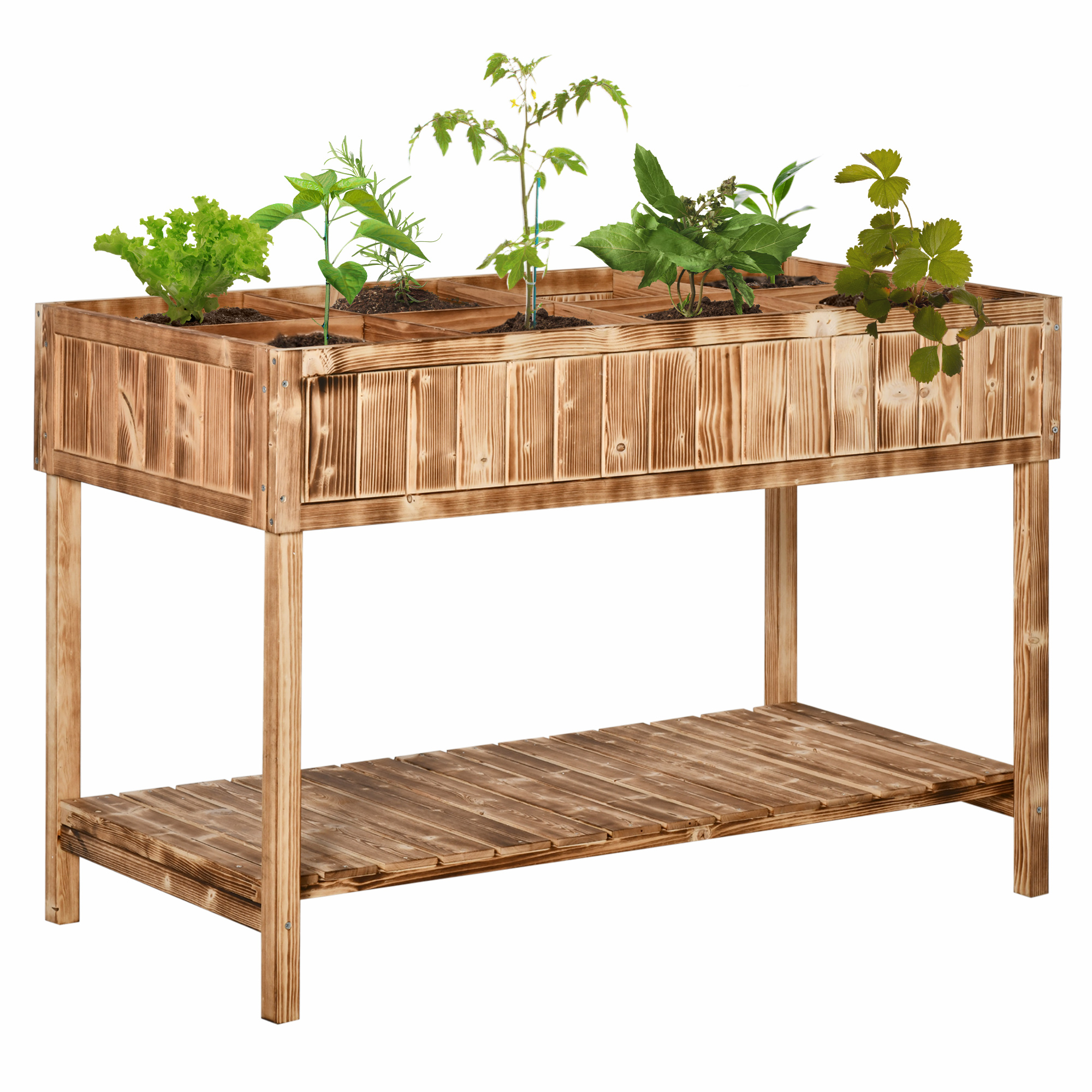 Outsunny Huerto Urbano de Madera 120x60x81 cm Jardinera Elevada para Cultivo de Plantas Flores para Jardín Terraza Exterior Carbanizado|AOSOM ES