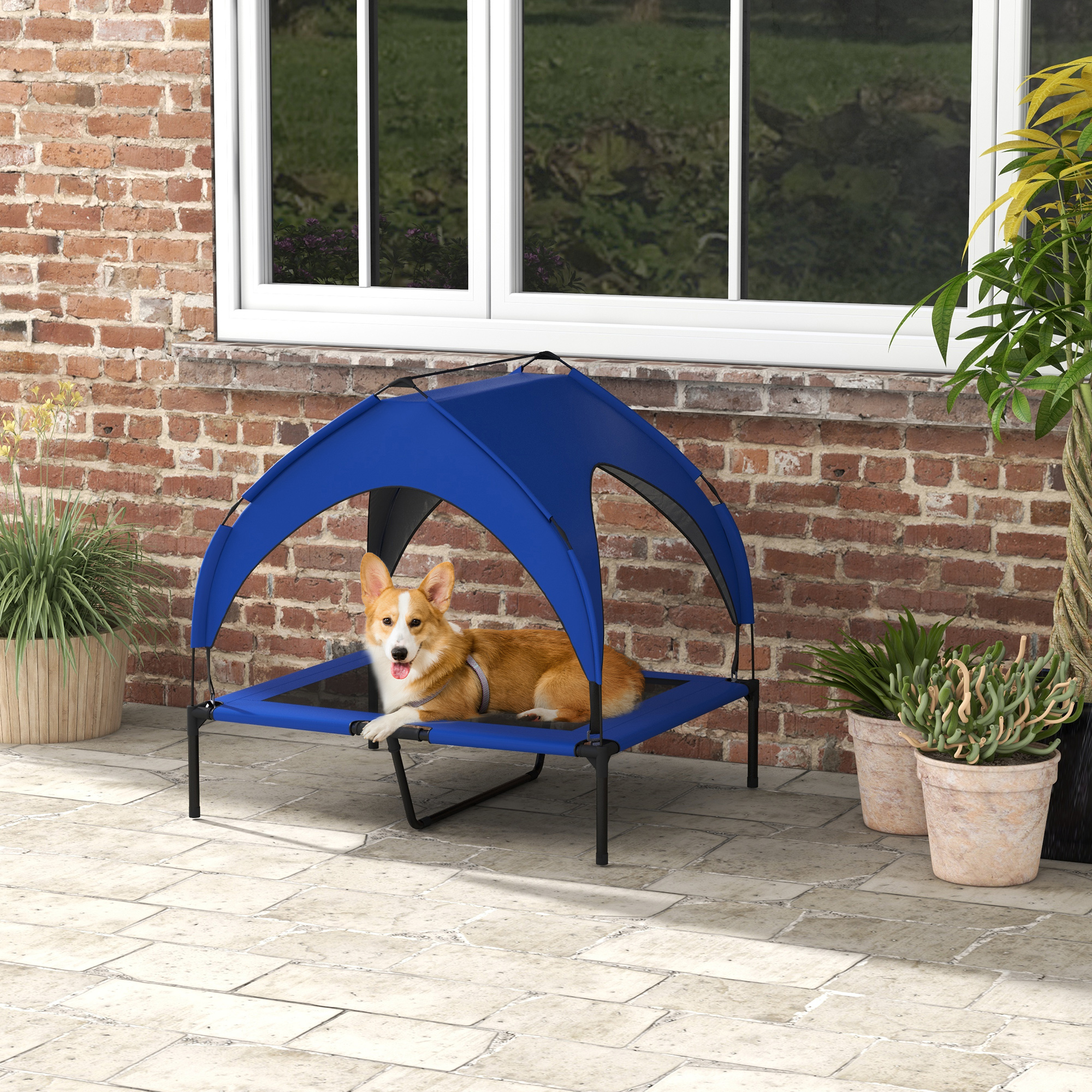 PawHut Cooling Pet Bed Raised with Washable Breathable Mesh for Medium, Large Dogs, 91 x 76 x 89 cm, Dark Blue