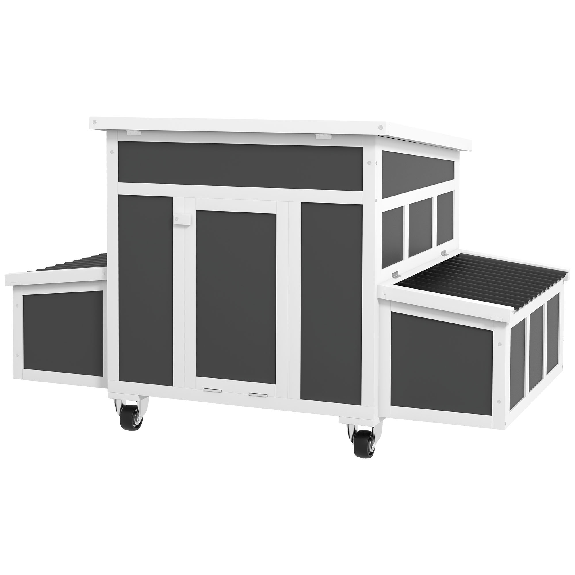 PawHut Gallinero para Exterior 147x93,5x89,5cm con Ventana Nido Bandeja Extraíble y Perchas Jaula para 1-6 Gallinas Gris Oscuro