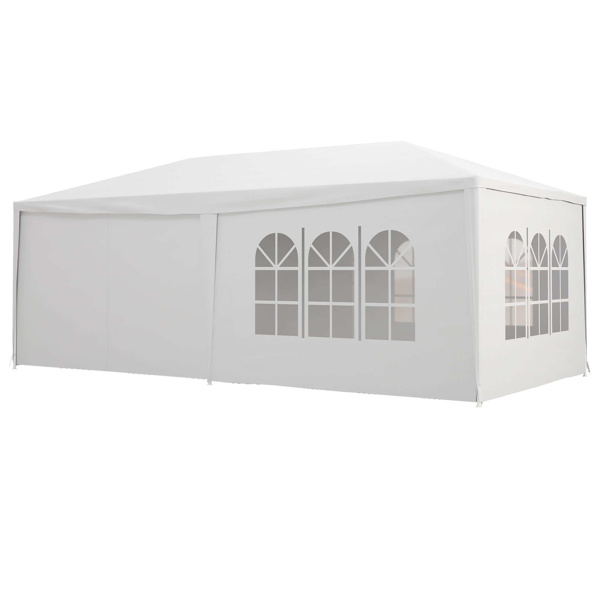 Outsunny Cenador Desmontable de Exterior 6x3 m con 4 Ventanas 2 Puertas con Cremallera 6 Paredes Laterales e Impermeable Blanco