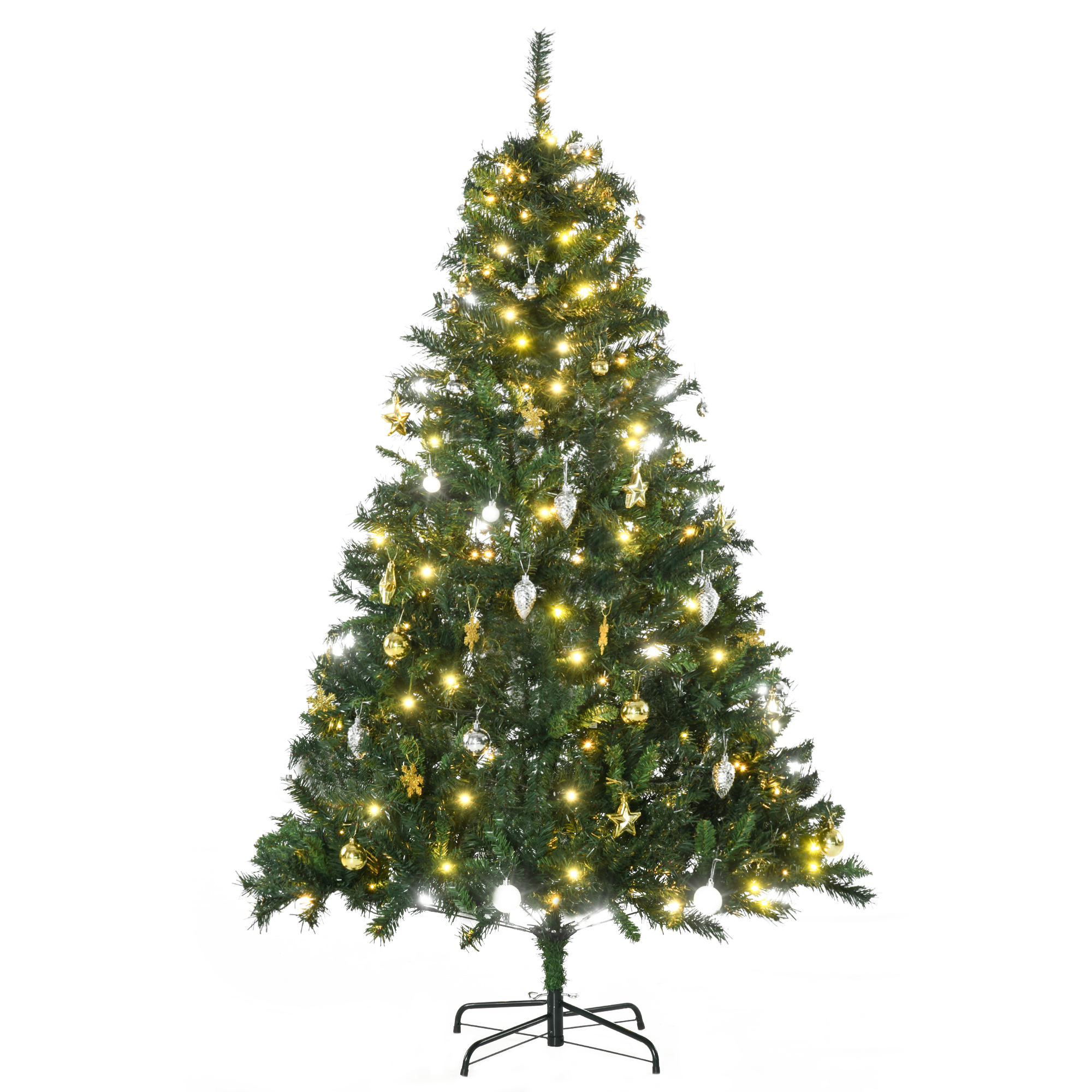 HOMCOM Árbol de Navidad Artificial Árbol de 180 cm con Luces Preinstaladas y Adornos Incluidos Ø112x180 cm Verde