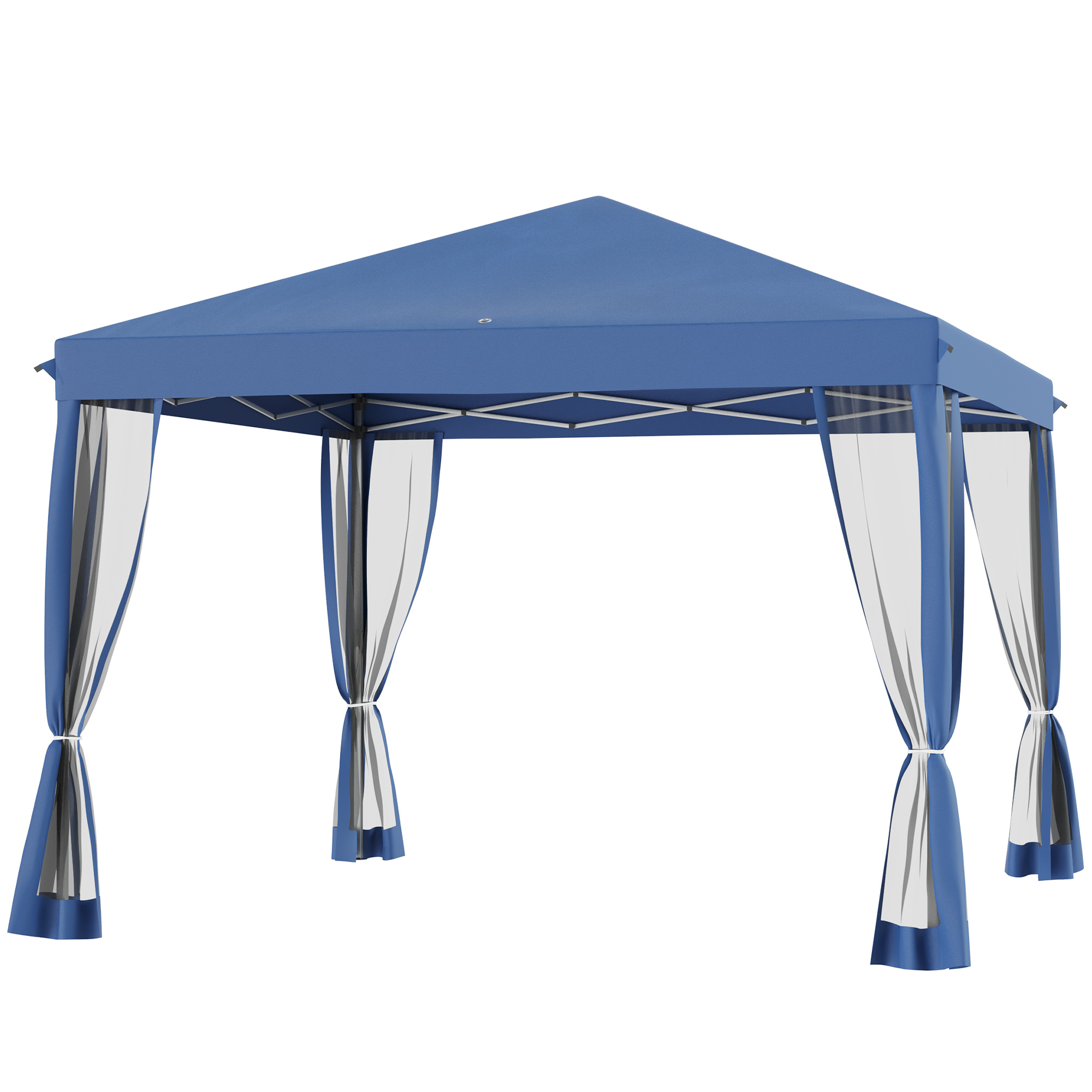 Outsunny Carpa Plegable 3x3 m con 4 Paredes Laterales de Malla 8 Orificios de Drenaje Impermeable y Bolsa de Transporte Azul
