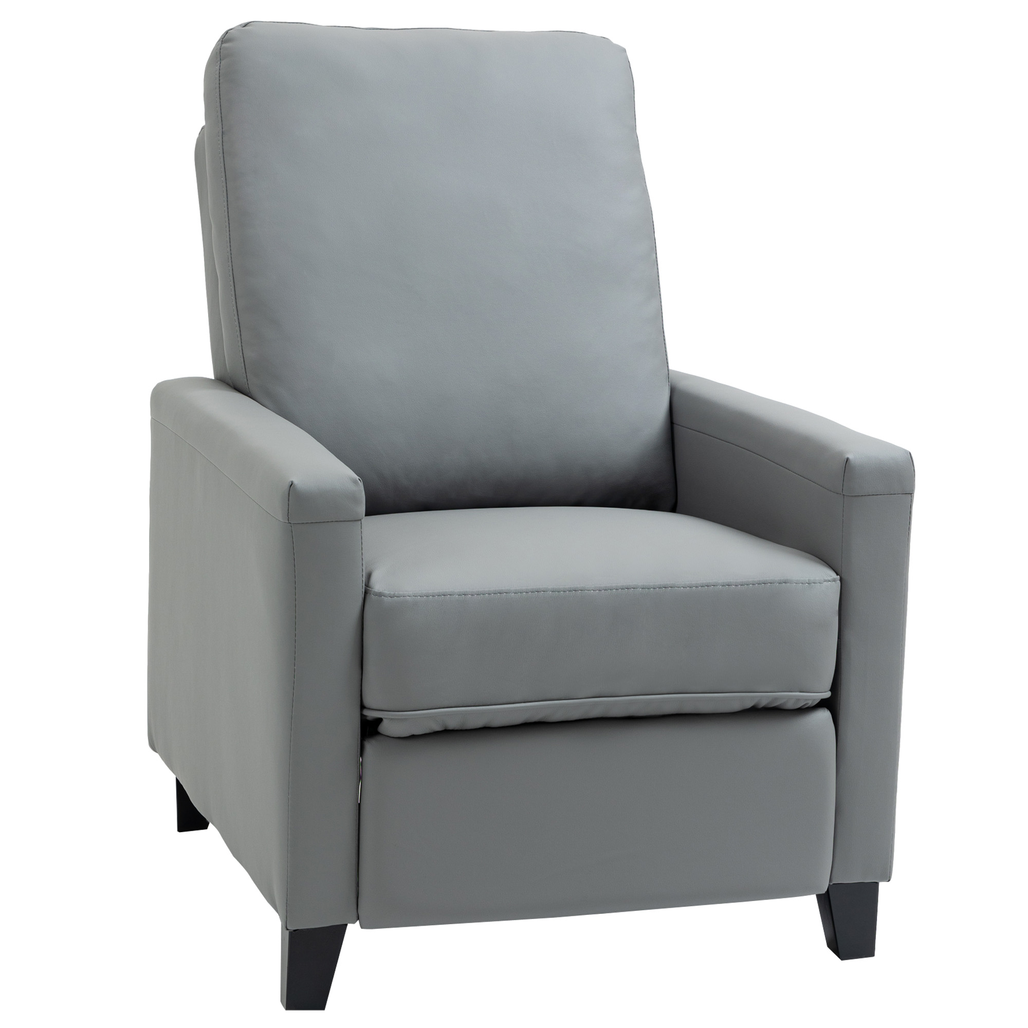 HOMCOM Sillón Relax Reclinable hasta 140° Tapizado en PU con Reposapiés Retráctil Asiento y Respaldo Acolchados para Salón Oficina Dormitorio 70,5x86x99 cm Gris