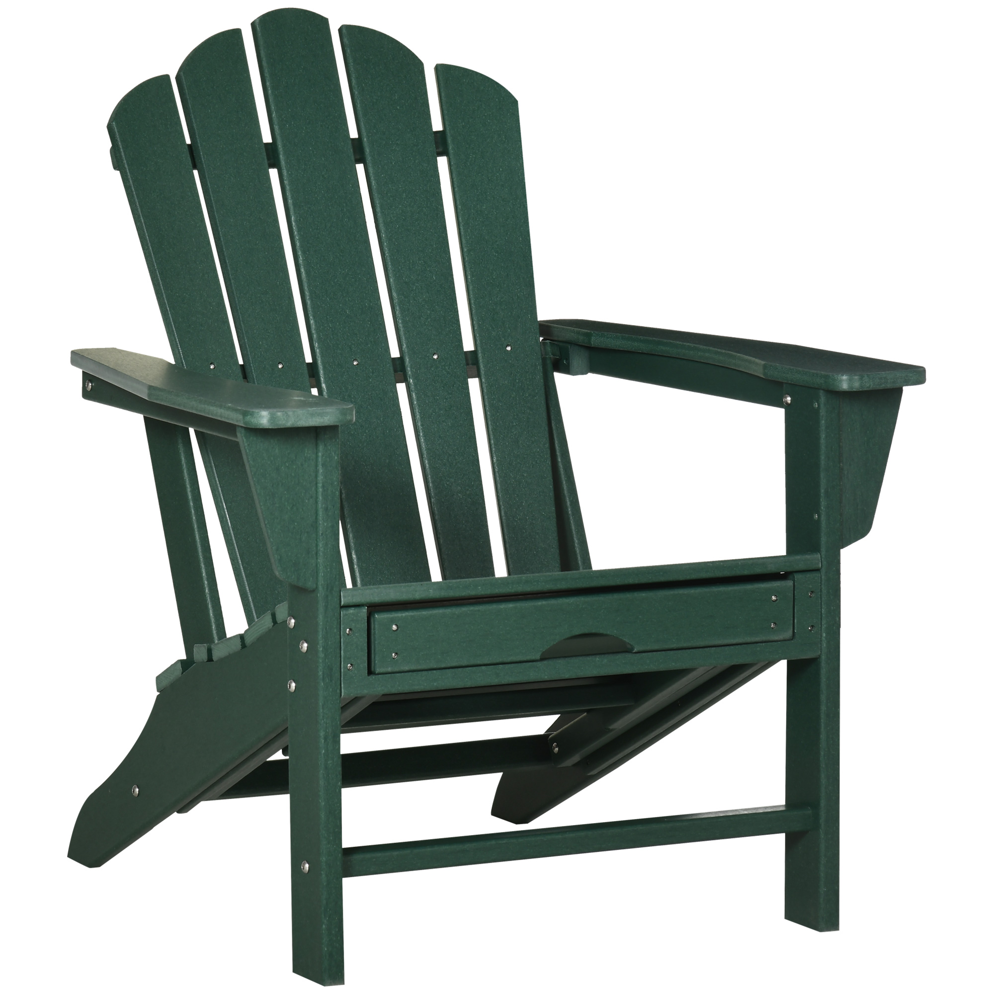 Outsunny Silla Adirondack con Reposapiés Retráctil Reposabrazos y Respaldo Alto para Exterior 78x135x95 cm Verde Oscuro