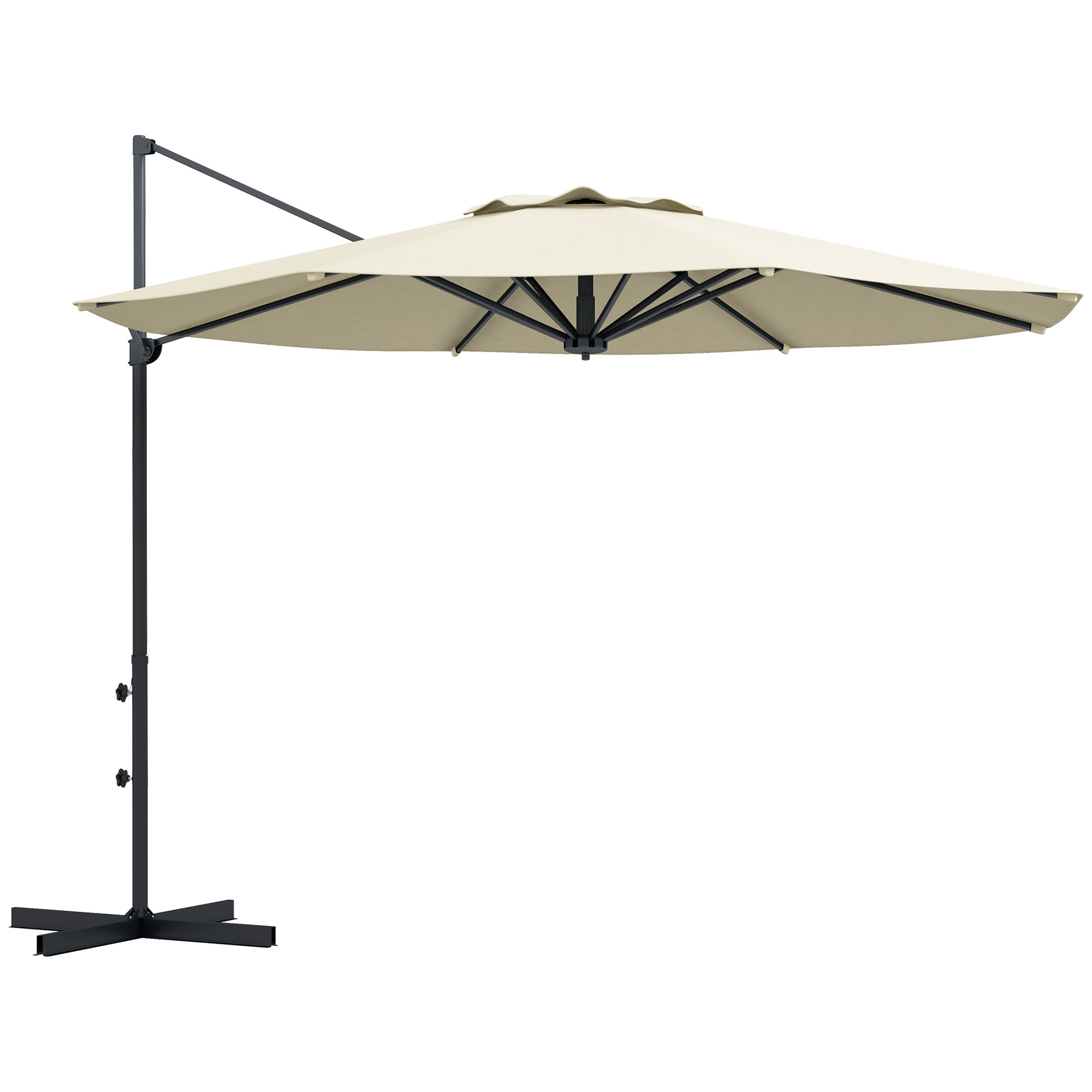 Outsunny Sombrilla de Jardín Ajustable Ø294x242 cm con Poste Giratorio 360° Ángulo de Techo Ajustable y Ventilación Crema   Aosom España
