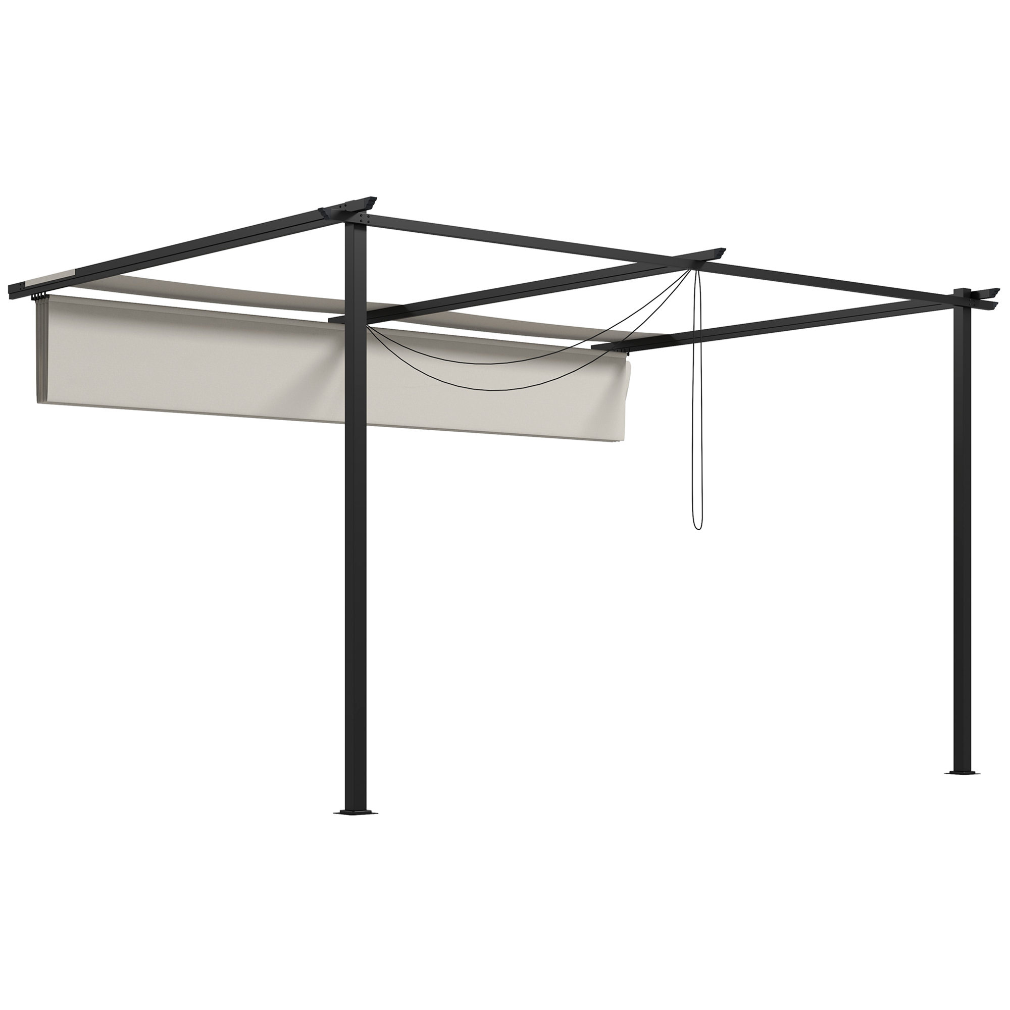 Outsunny Pérgola de Pared para Exterior con Techo Retráctil para Patio Terraza Jardín 390x290x220 cm Crema