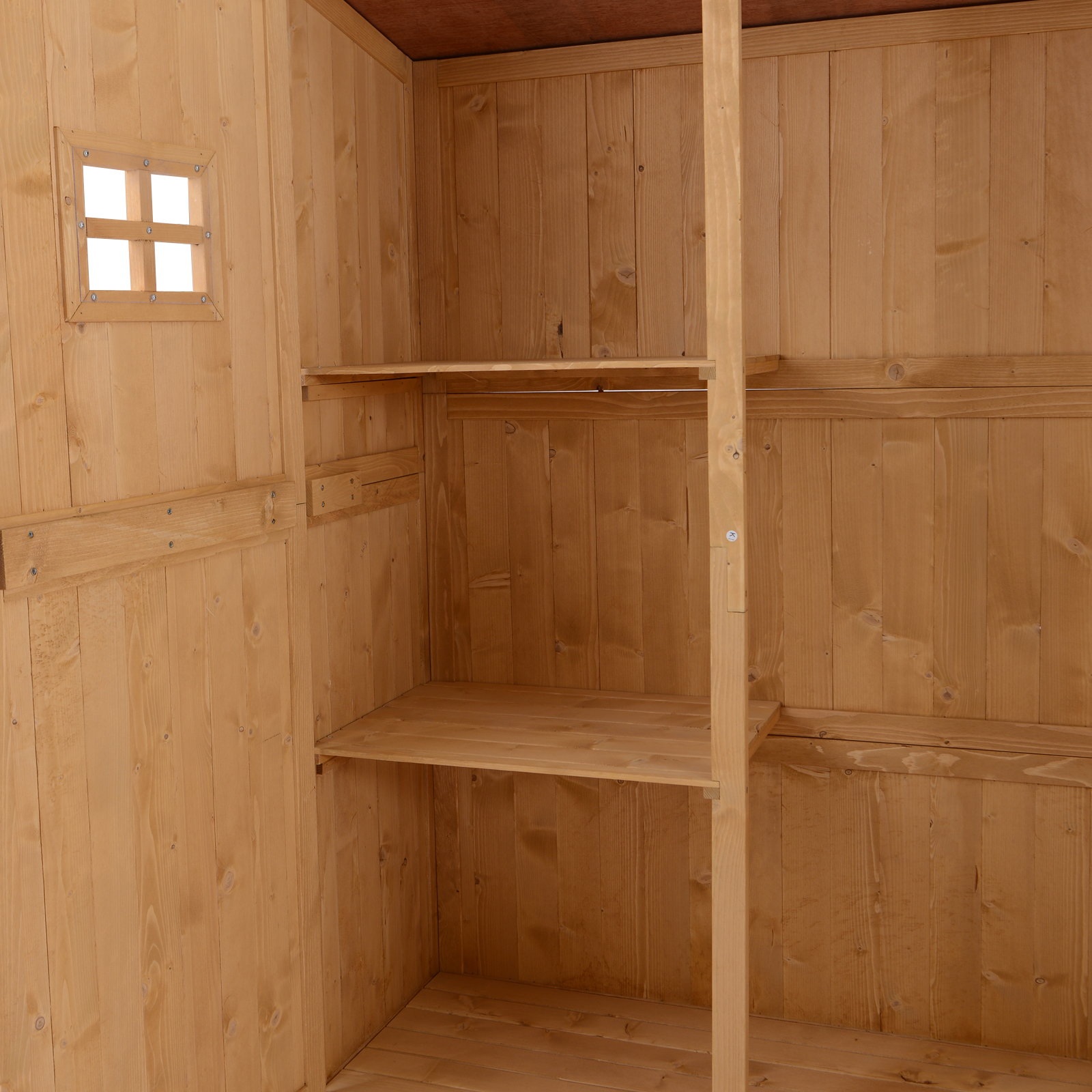 Outsunny Wooden Garden Storage Shed Tool Cabinet Organiser with Shelves, Two Windows, 127.5 x 50 x 164 cm, Natural