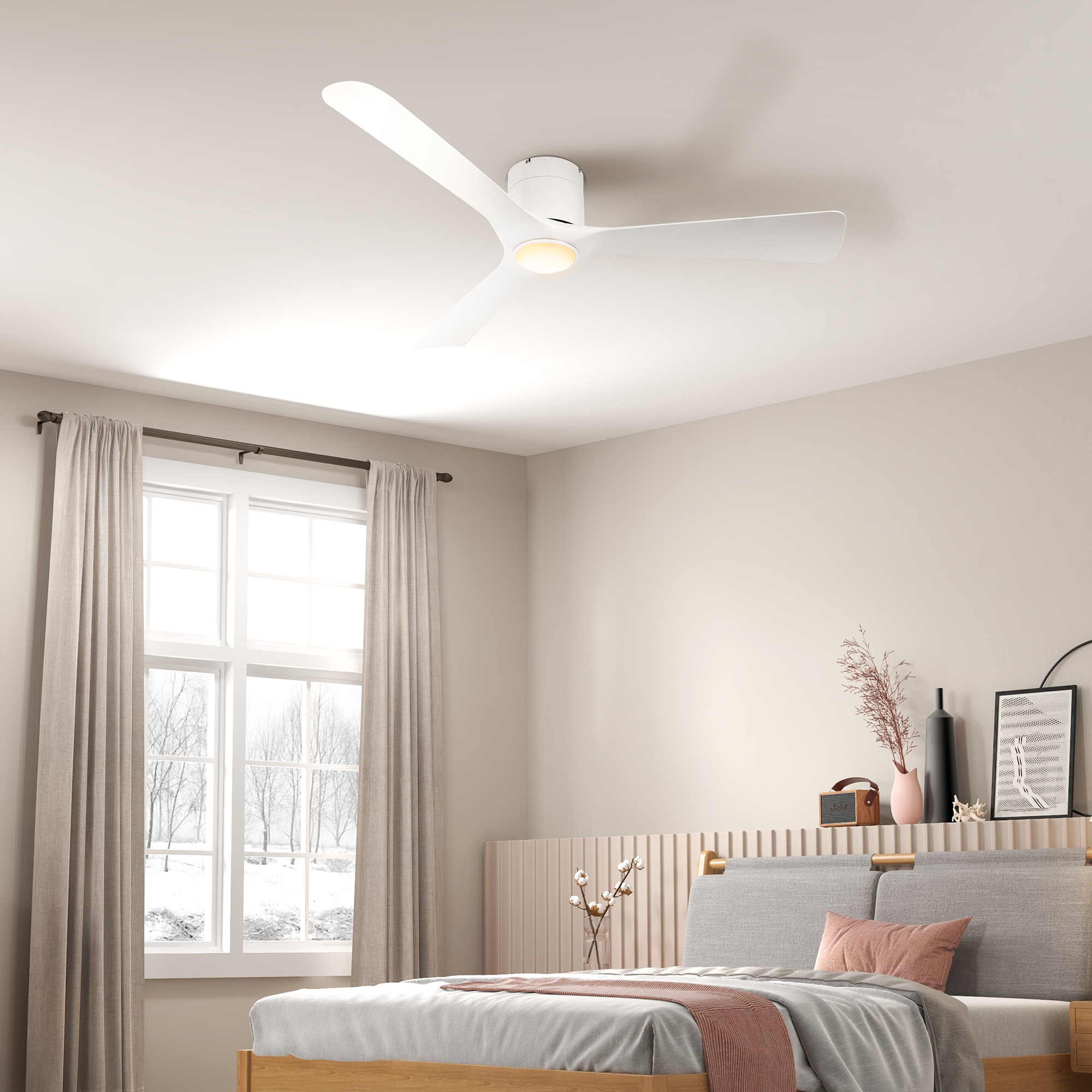 HOMCOM Ventilateur de plafond 2 en 1 avec lumière LED 3 vitesses silencieux - télécommande - diamètre 112 cm, naturel et blanc | France HOMCOM Ventilateur de plafond 2 en 1 avec lumière LED 3 vitesses silencieux - télécommande - diamètre 112 cm, naturel et blanc | France