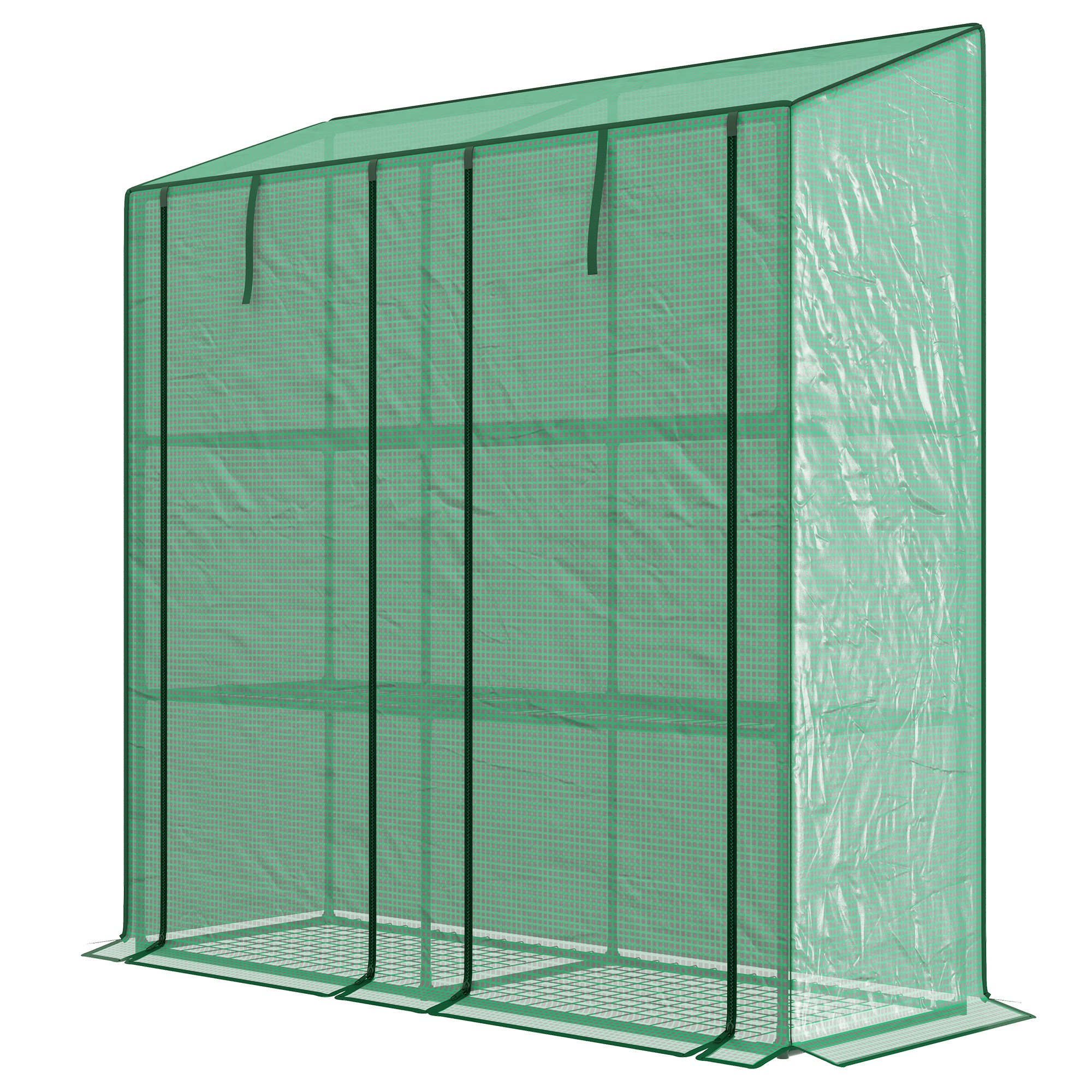 Outsunny Invernadero de Jardín de 3 Niveles con Estantes Techo Inclinado y Puertas con Cremallera 143x46x141/151 cm Verde