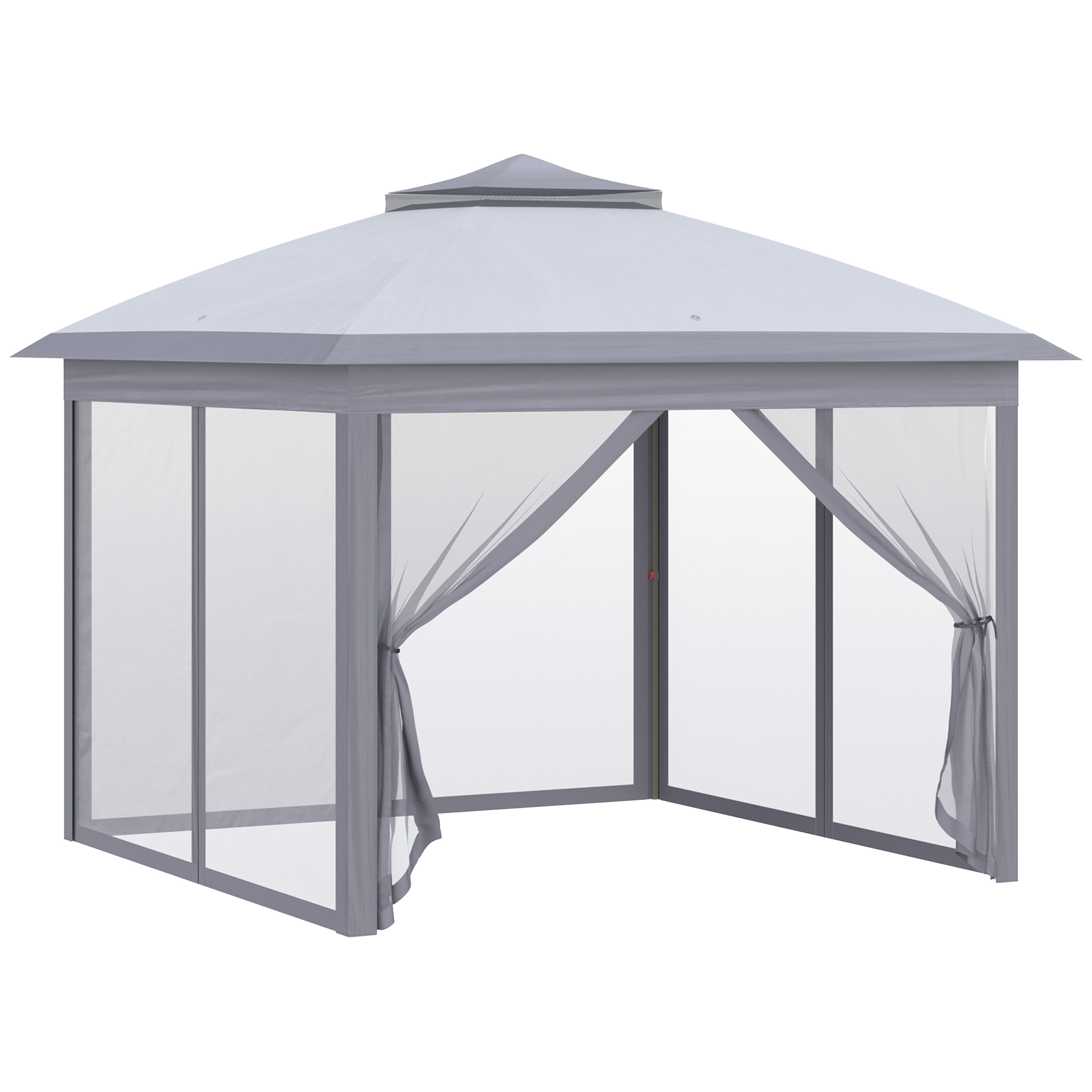 Outsunny Carpa Plegable 3,3x3,3 m Altura Ajustable Cenador con Doble Techo 4 Mosquiteras Extraíbles y Bolsa de Transporte Gris