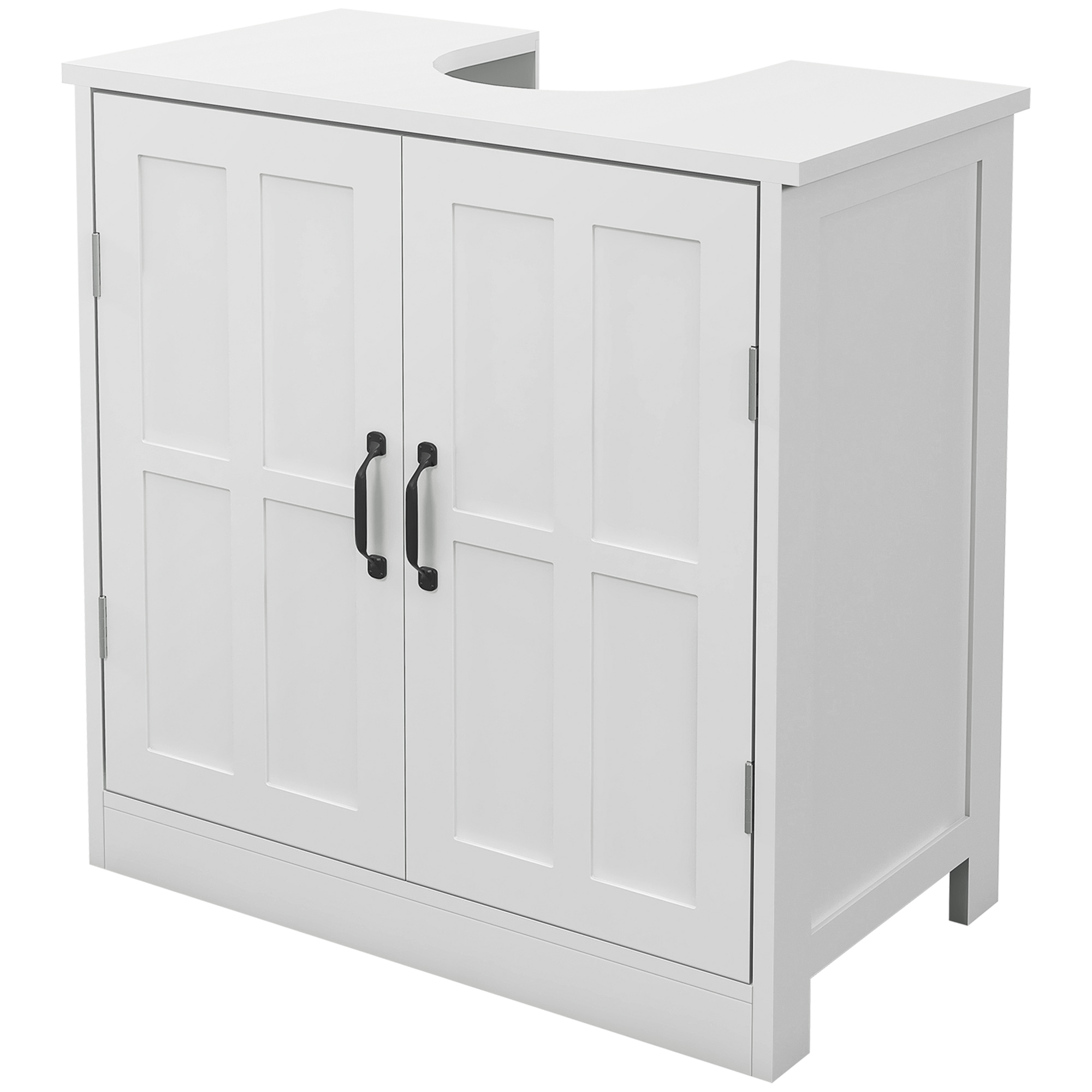 kleankin Armario de Baño Bajo Lavabo con Puerta Doble y Estante Ajustable 60x30x60 cm Blanco Resistente hasta 20 kg   Aosom España
