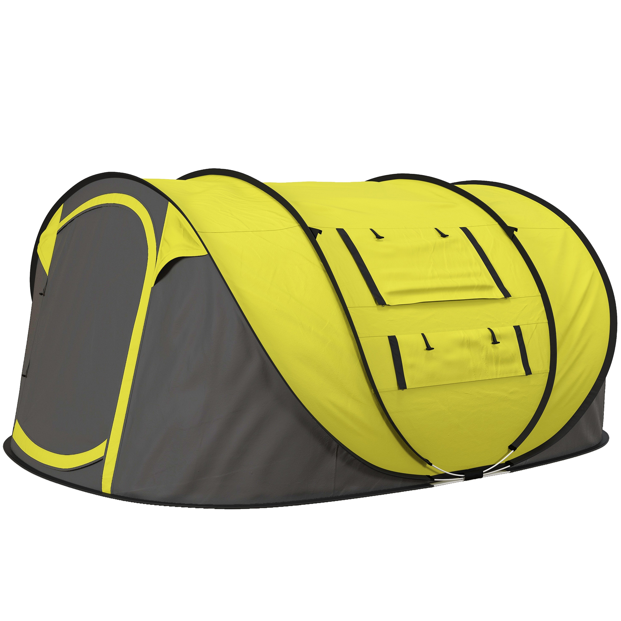 Outsunny 4-5 Person Pop-up Camping Tent Waterproof Family Tent w/ 2 Mesh Windows & PVC Windows Portable Carry Bag for Outdoor Trip, Yellow