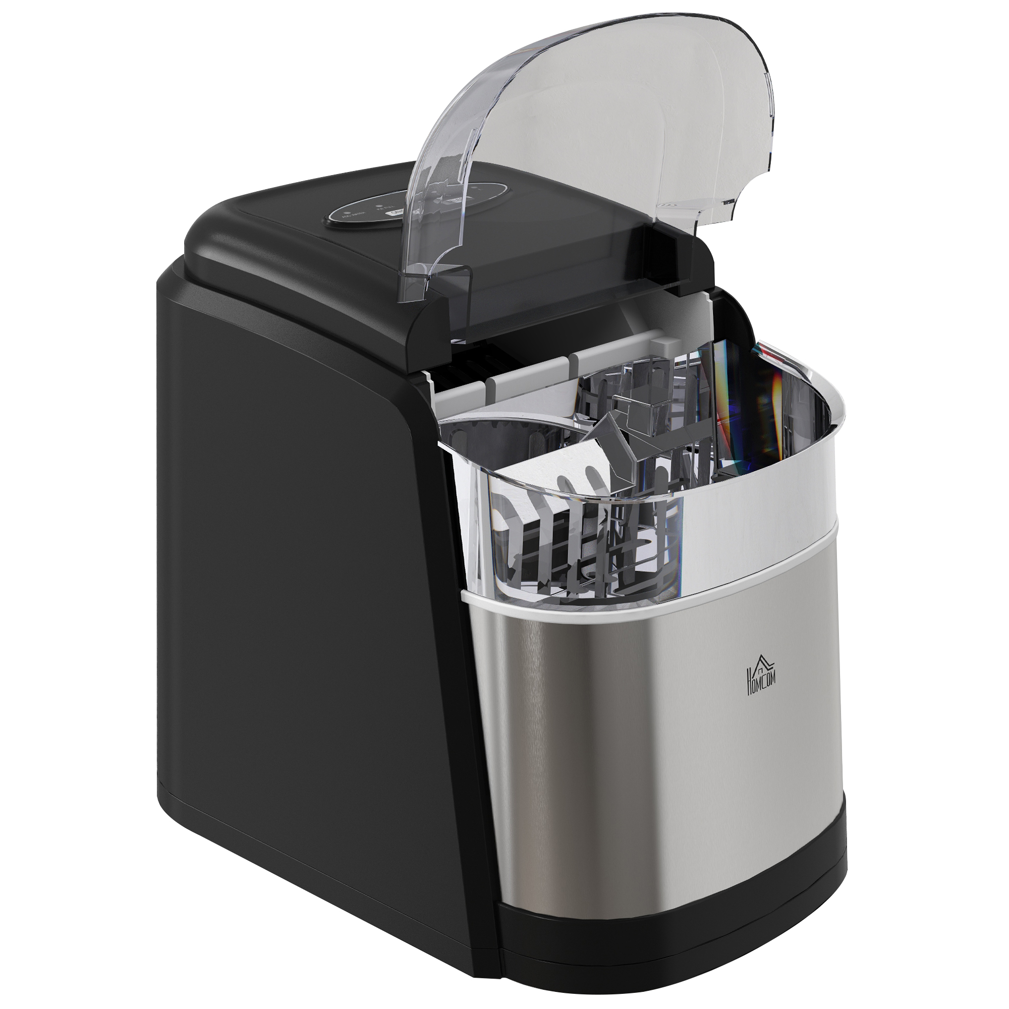 HOMCOM Ice Maker Machine Countertop, 12Kg in 24 Hrs, 9 Cubes Ready in 6-12Mins, Portable Ice Cube Maker w/ 2 Ice Cube Sizes, Self-Cleaning