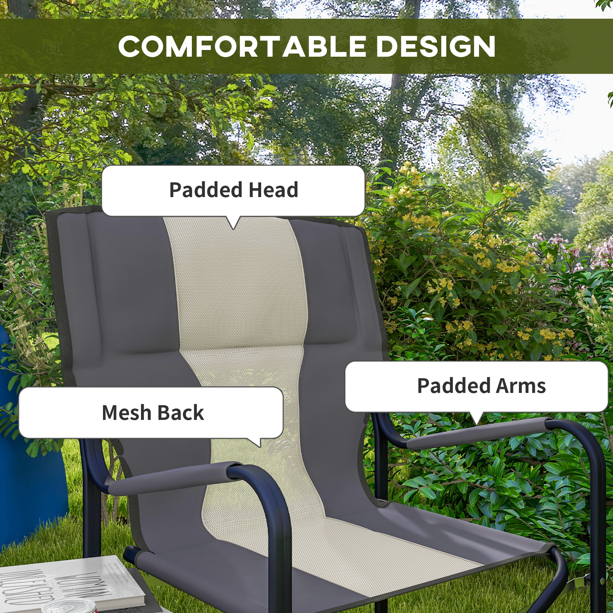 Outsunny Aluminium Folding Director's Chair, Portable Outdoor Chair with Side Table, Cup Holder, Cooler Bag, Grey