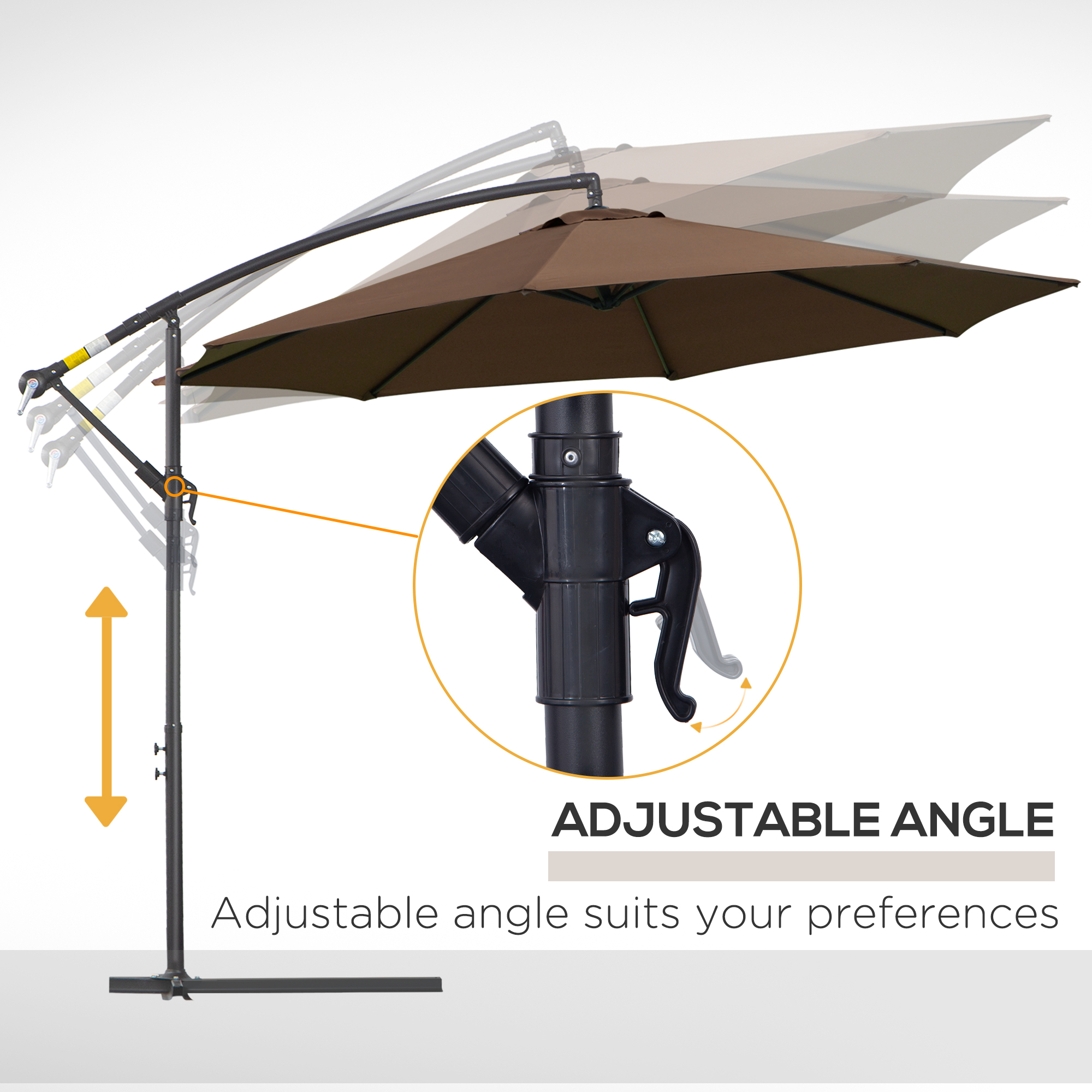 Outsunny 3M Brown Cantilever Umbrella, Hanging Banana Parasol, Steel Frame, for Patio Sun Shade