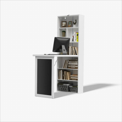 HOMCOM Secretária Dobrável com Prateleira Quadro Preto e Várias Estantes Conversíveis ​​98x51x153 cm Branco