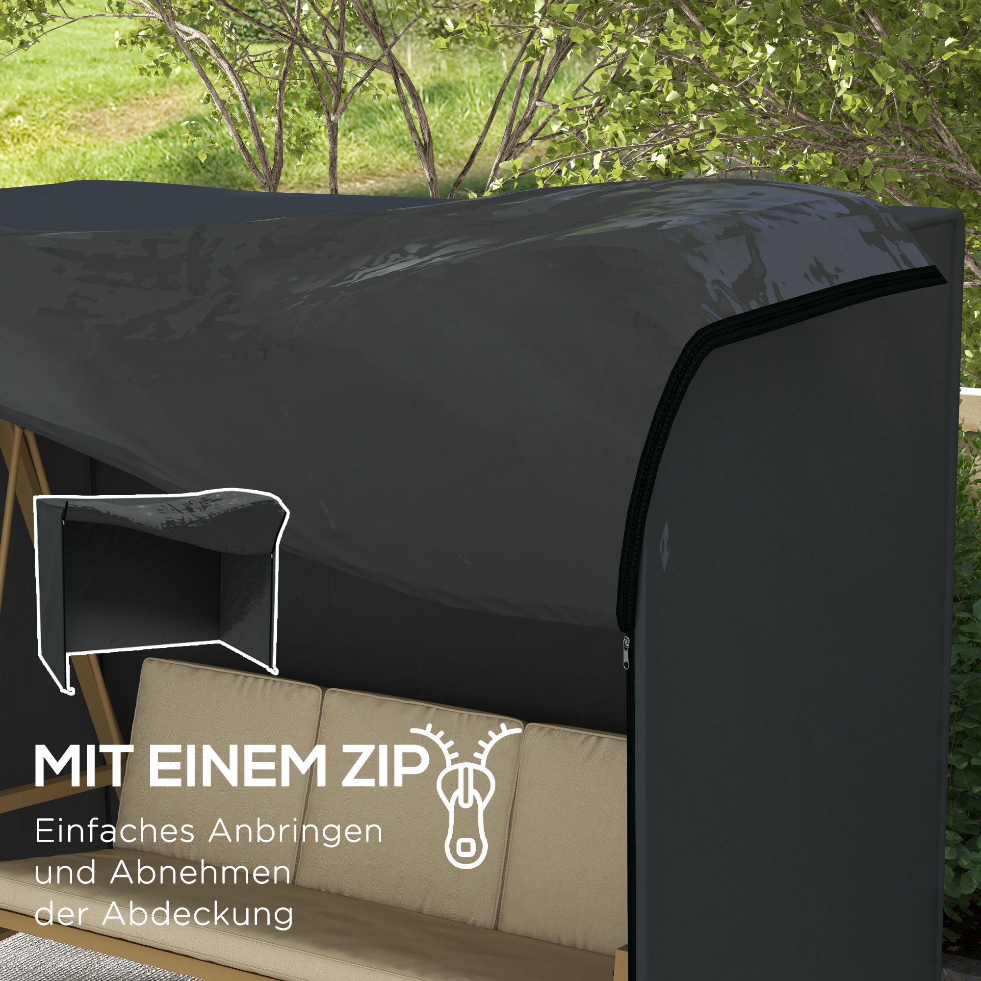 Outsunny Hollywoodschaukelhoes, Waterdichte Beschermhoes voor Tuinschommel, Afdekhoes met UV-bescherming, Oxford, Zwart, 220 x 125 x 172 cm