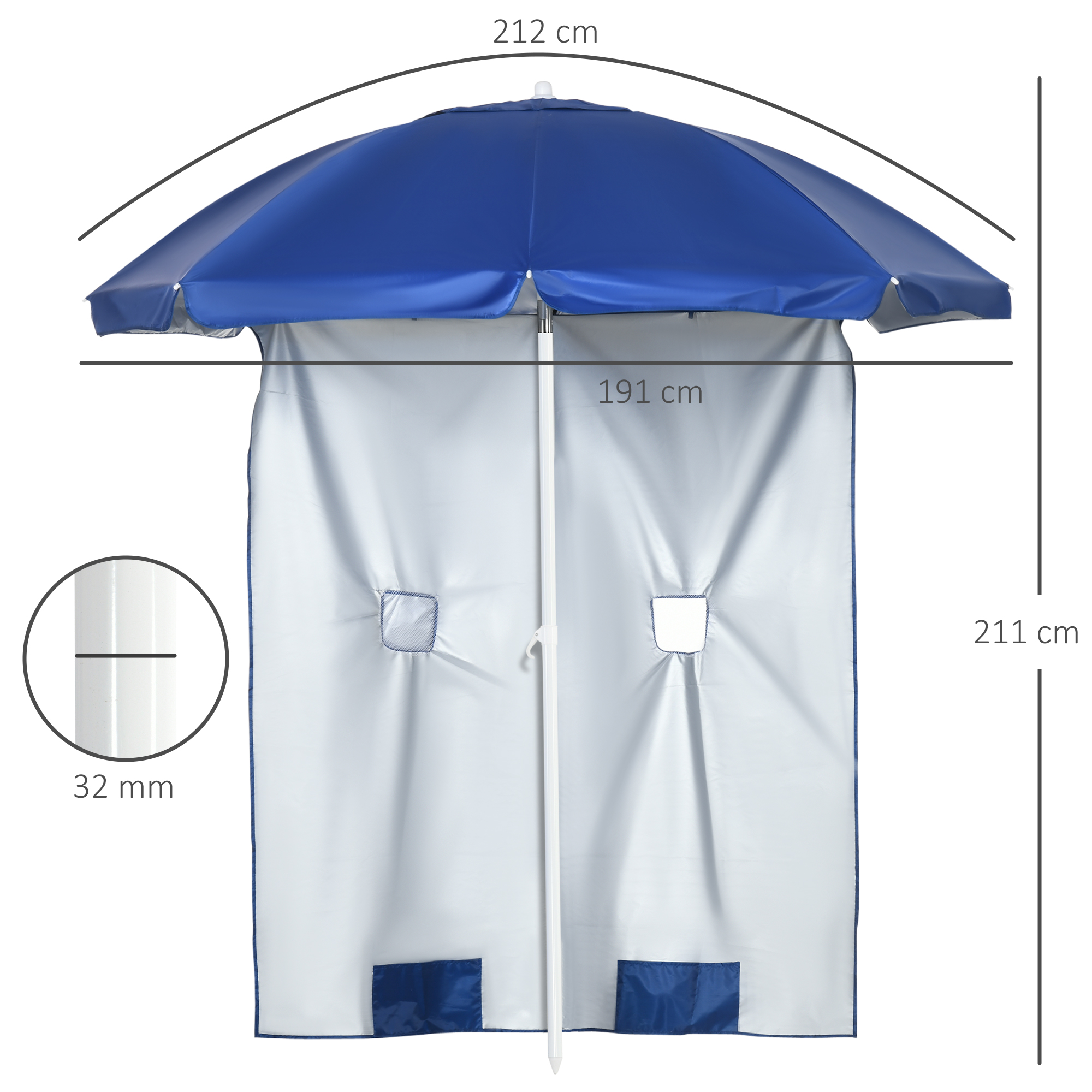 Outsunny strandparasol, UV-bestendig, eenvoudig op te zetten, 200 cm, blauw