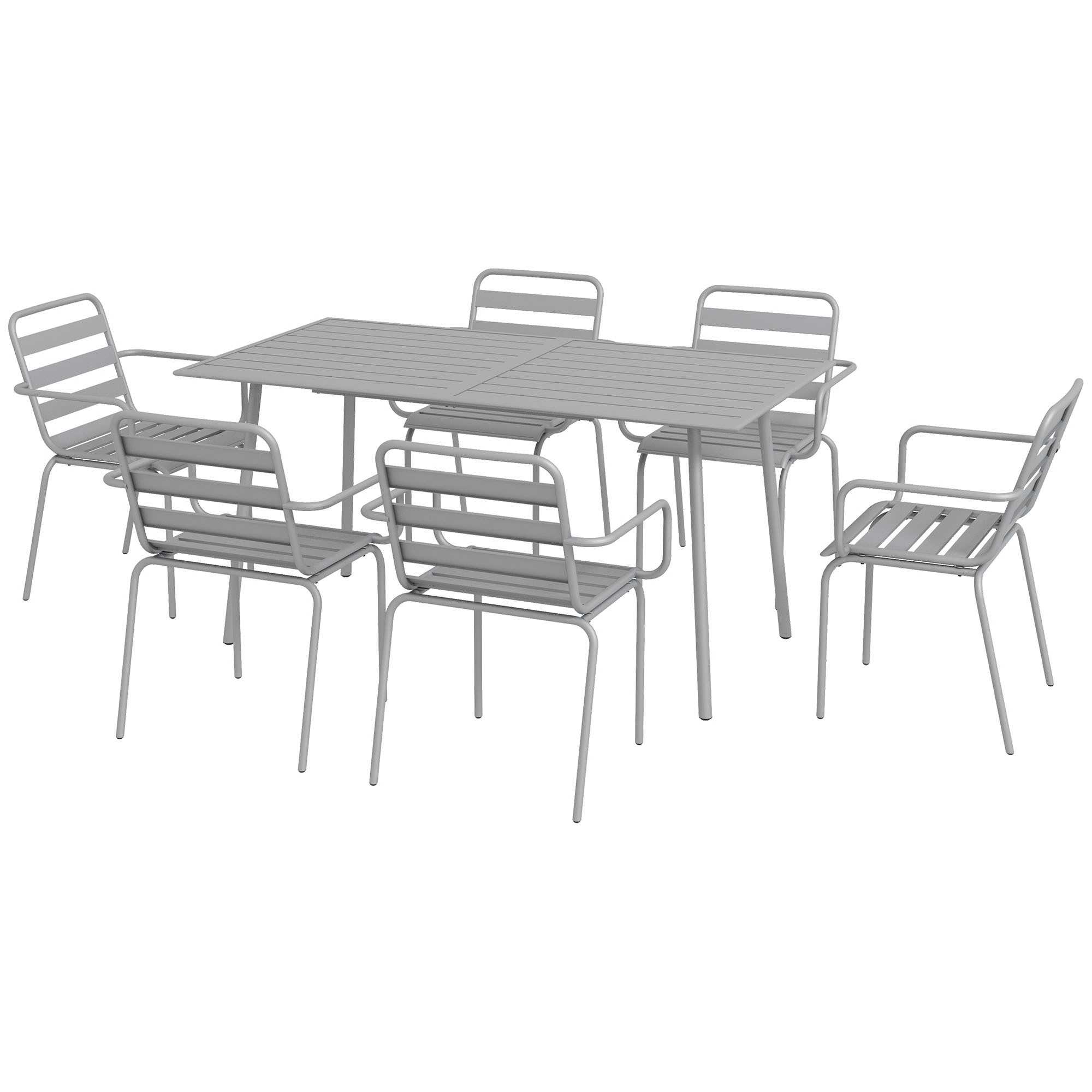 Outsunny Set da Giardino 7 Pezzi in Acciaio con 6 Sedie Impilabili e Tavolo da Pranzo, Grigio Chiaro Aosom
