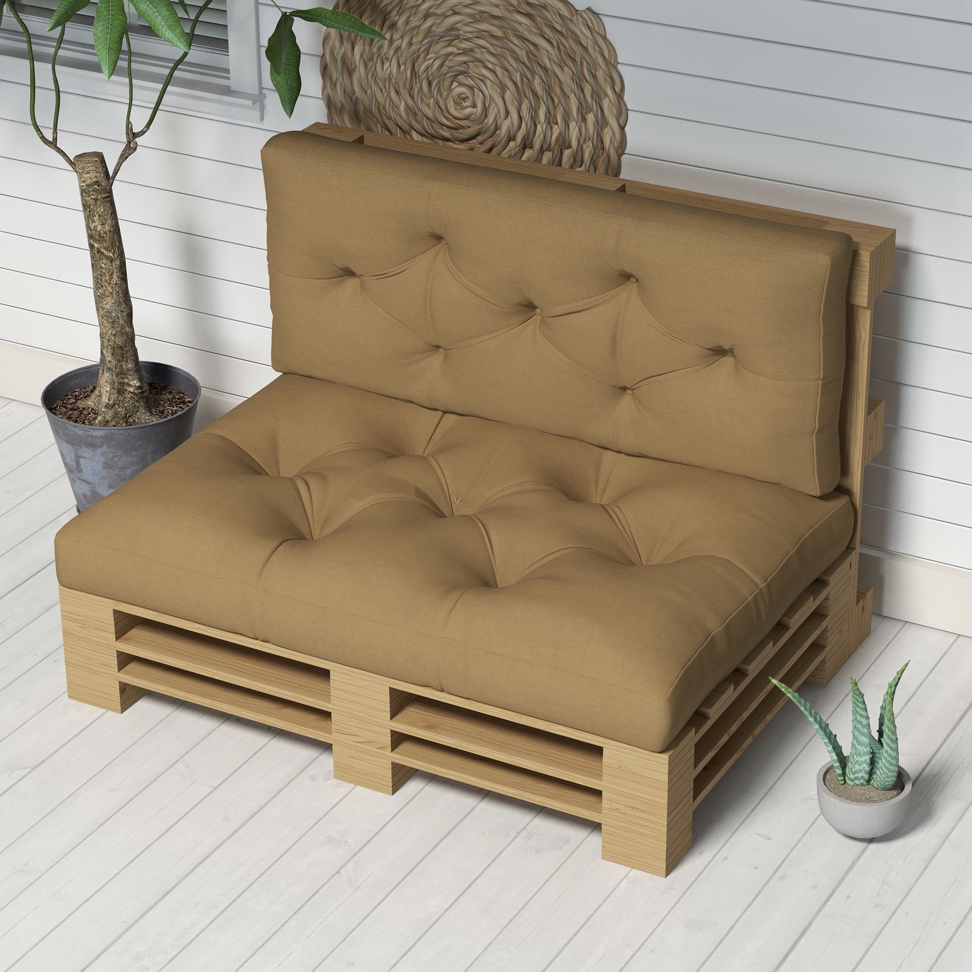 Outsunny Patio Chair Cushions, 4-Piece Pallet Seat and Back Pillows, Replacement Set for Indoor/Outdoor, Beige