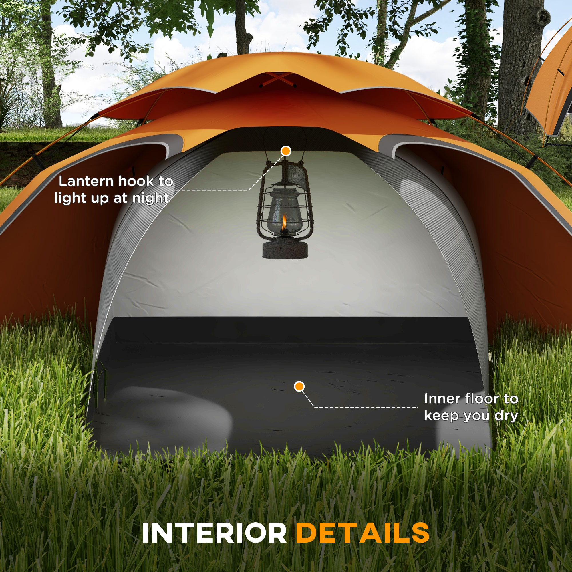 Outsunny Dome Camping Tent with Aluminium Frame, 2000mm Waterproof, Removable Rainfly, for 1-2 Persons, Orange