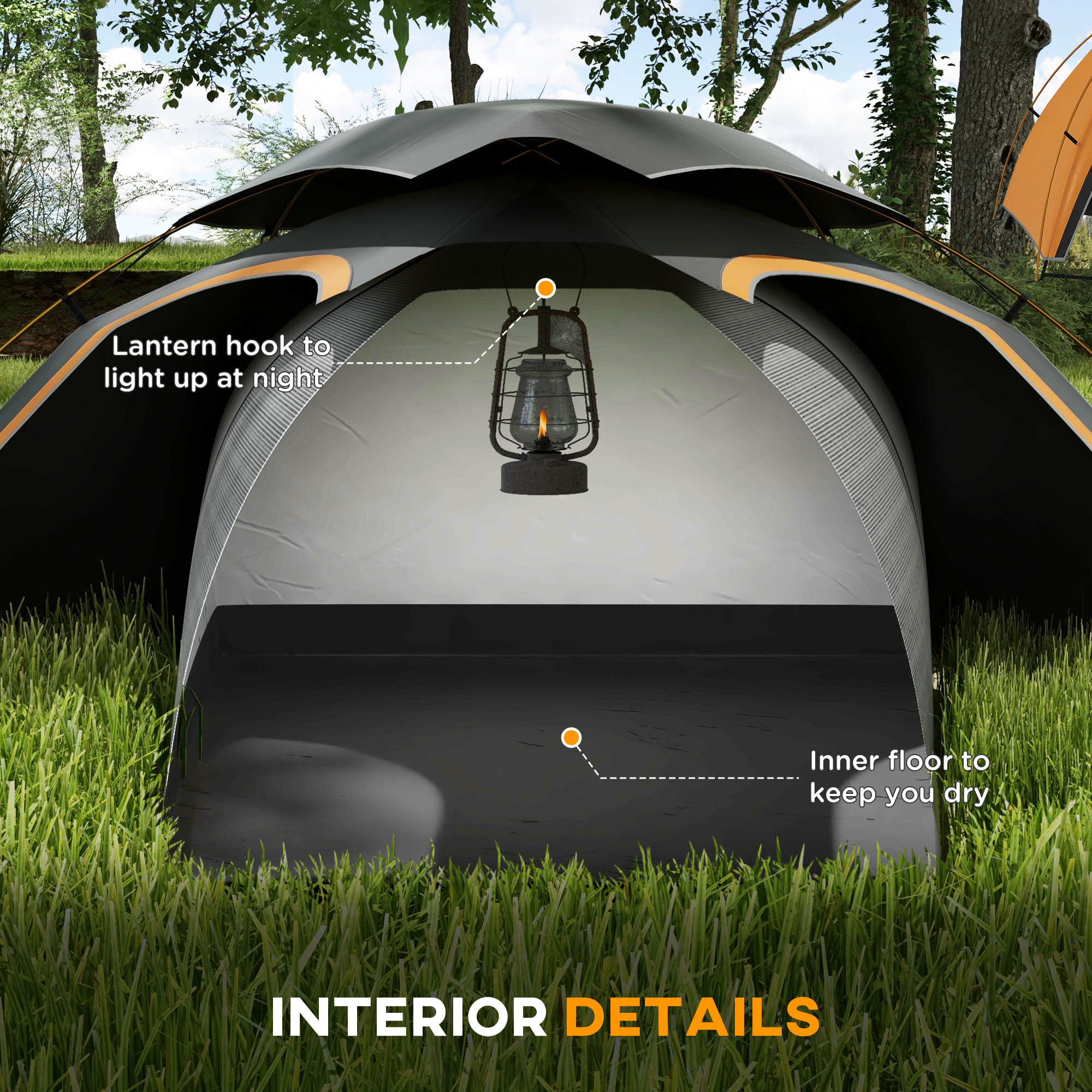 Outsunny Dome Camping Tent with Aluminium Frame, Removable Rainfly, 2000mm Waterproof, for 1-2 Persons, Grey